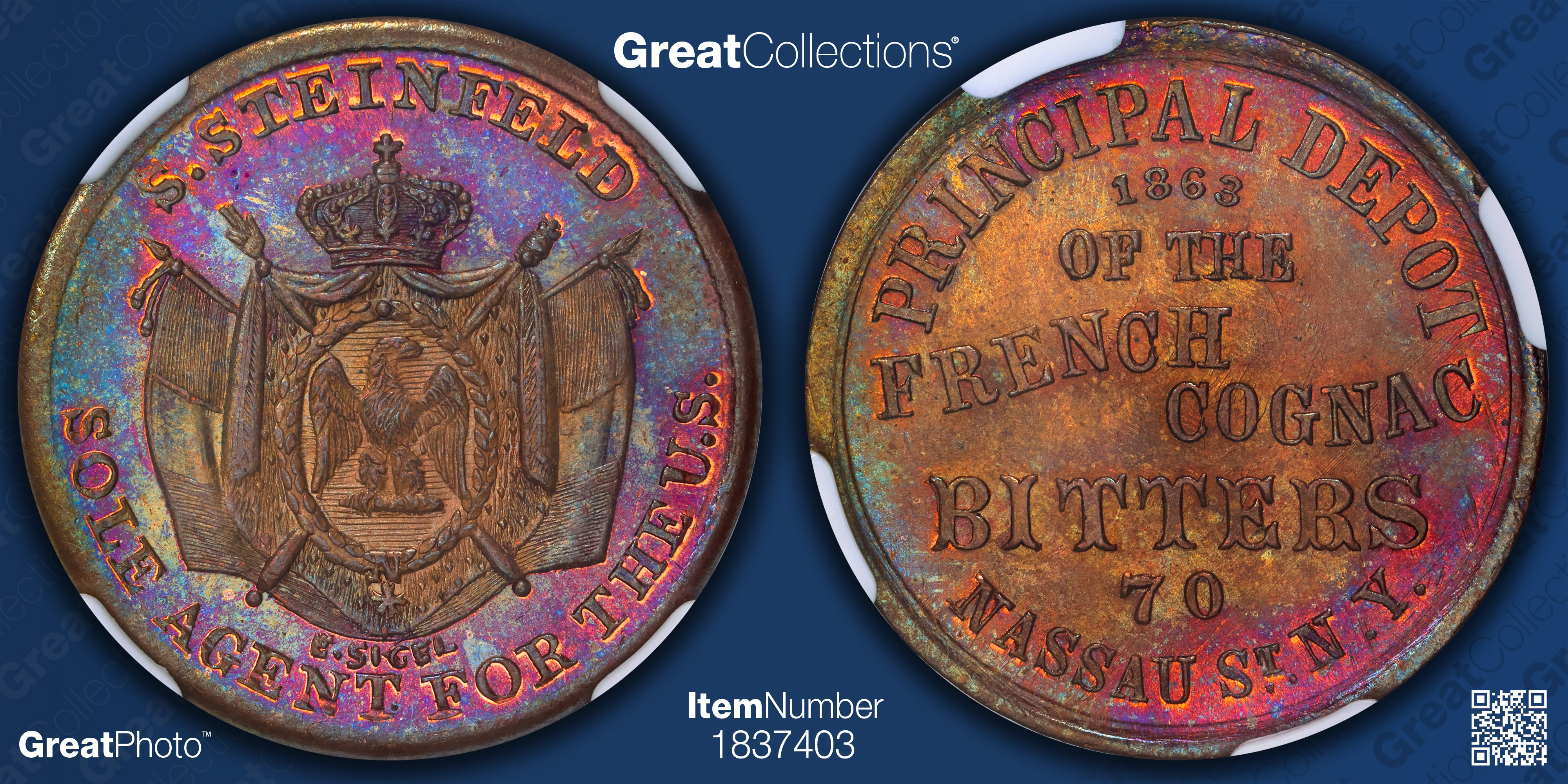 1863 New York City, New York S. Steinfeld Civil War Token F