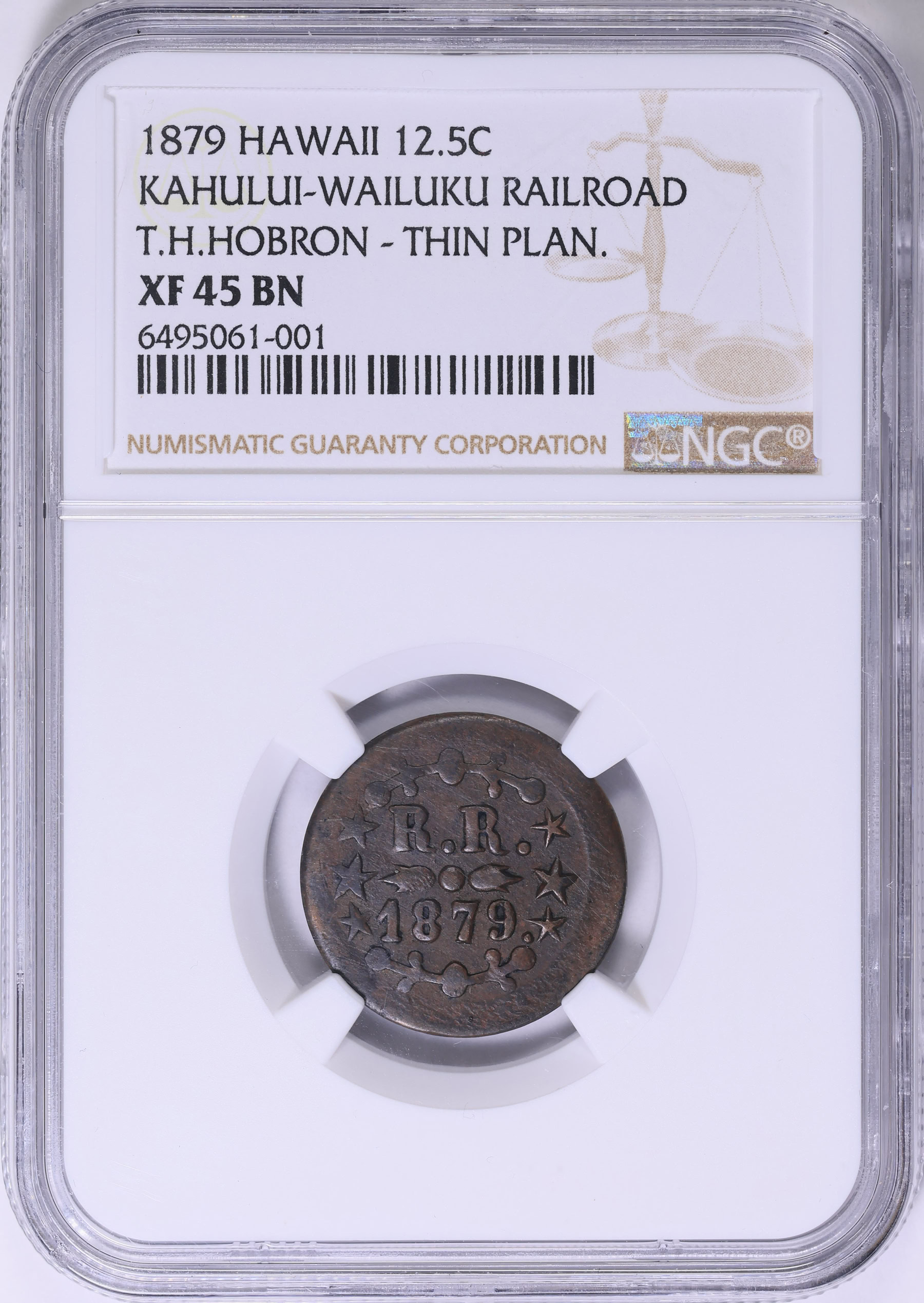 1879 Hawaii Twelve & Half Cents Kahului-Wailuku Railroad Token T.H ...