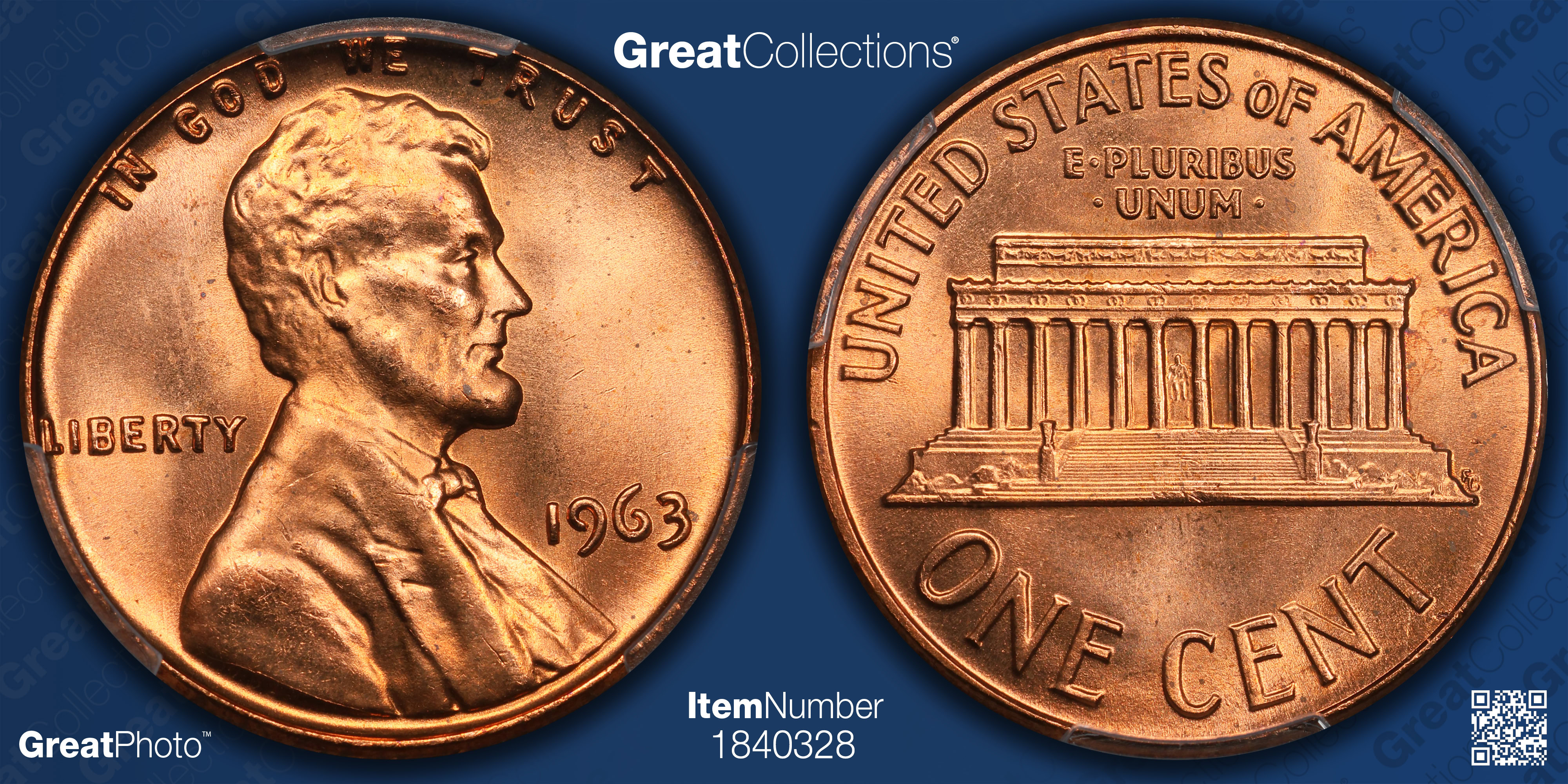 1963 Lincoln Cent PCGS MS-67 RD (Item 1840328) | GreatCollections Coin ...