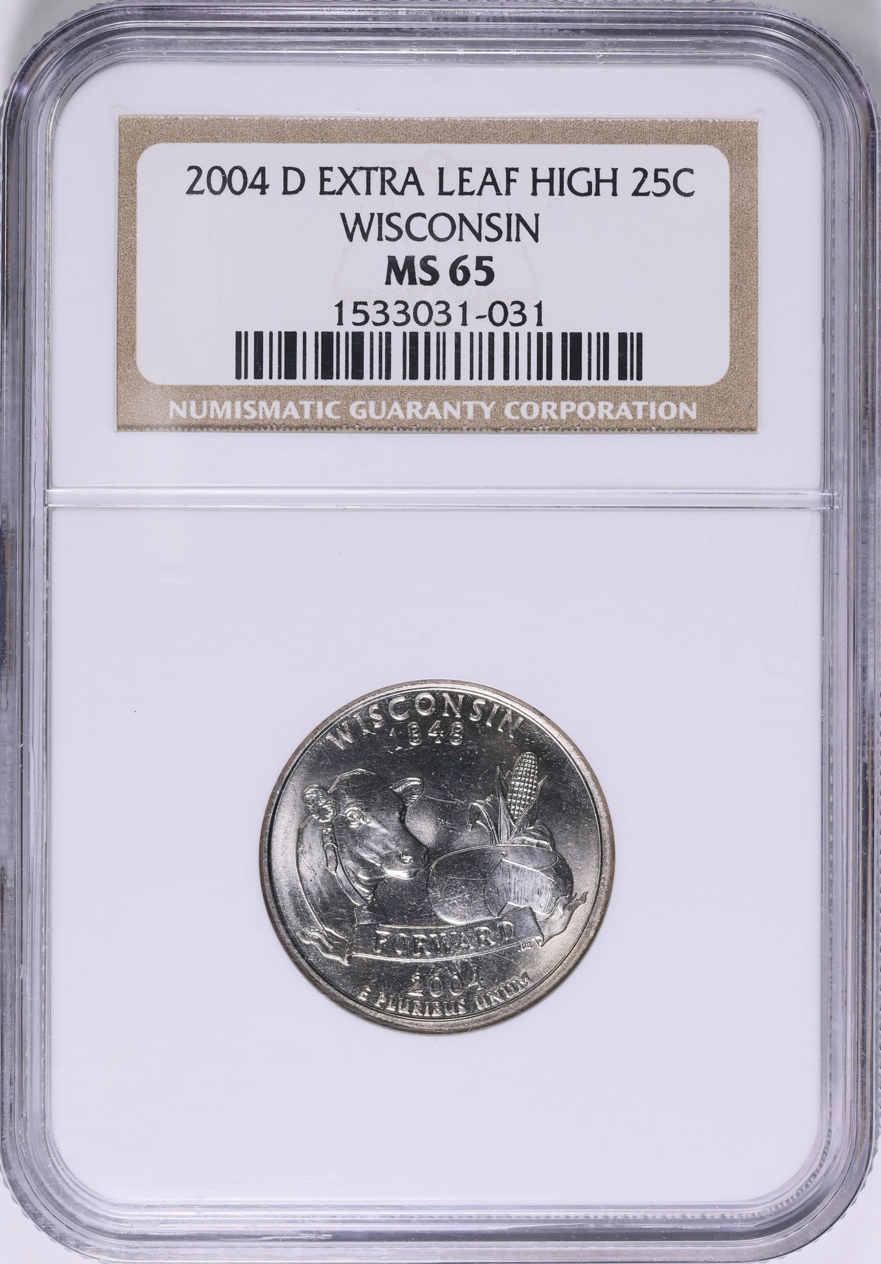 2004-D State Quarter Wisconsin Extra Leaf High NGC MS-65 (Item 1841100 ...