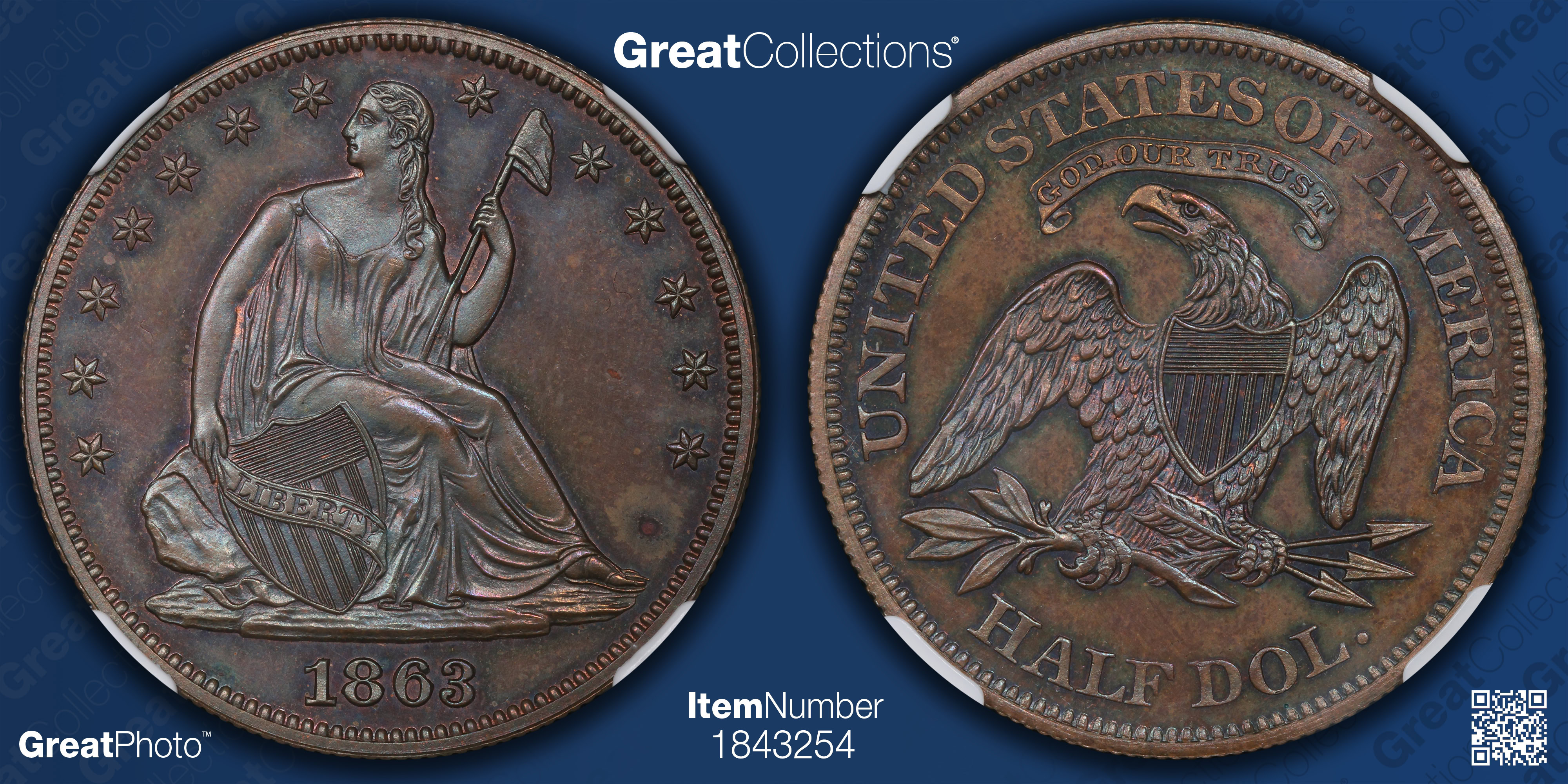 1863 Copper Seated Liberty Half Dollar Pattern J-339 NGC Proof-65