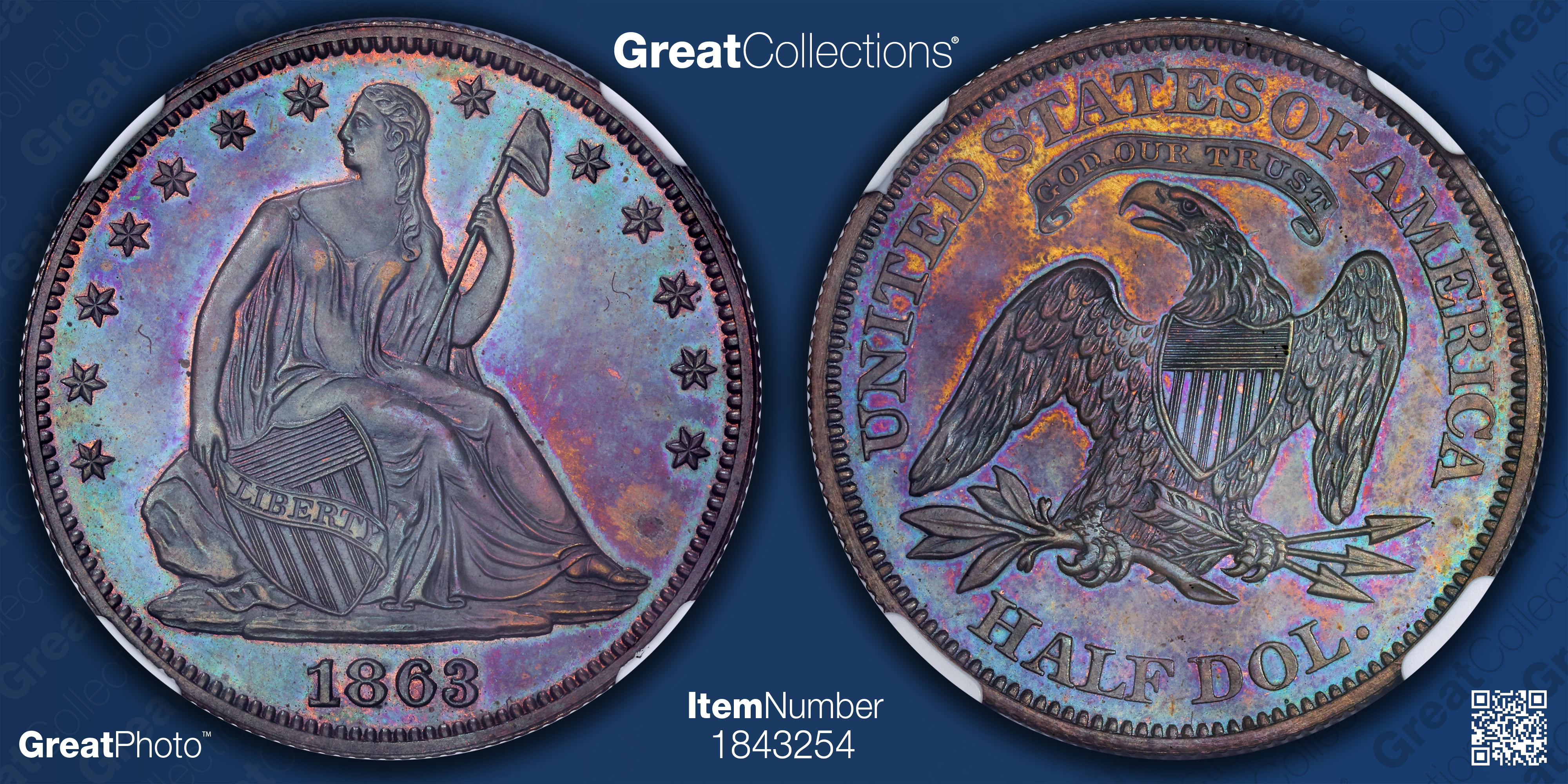 1863 Copper Seated Liberty Half Dollar Pattern J-339 NGC Proof-65