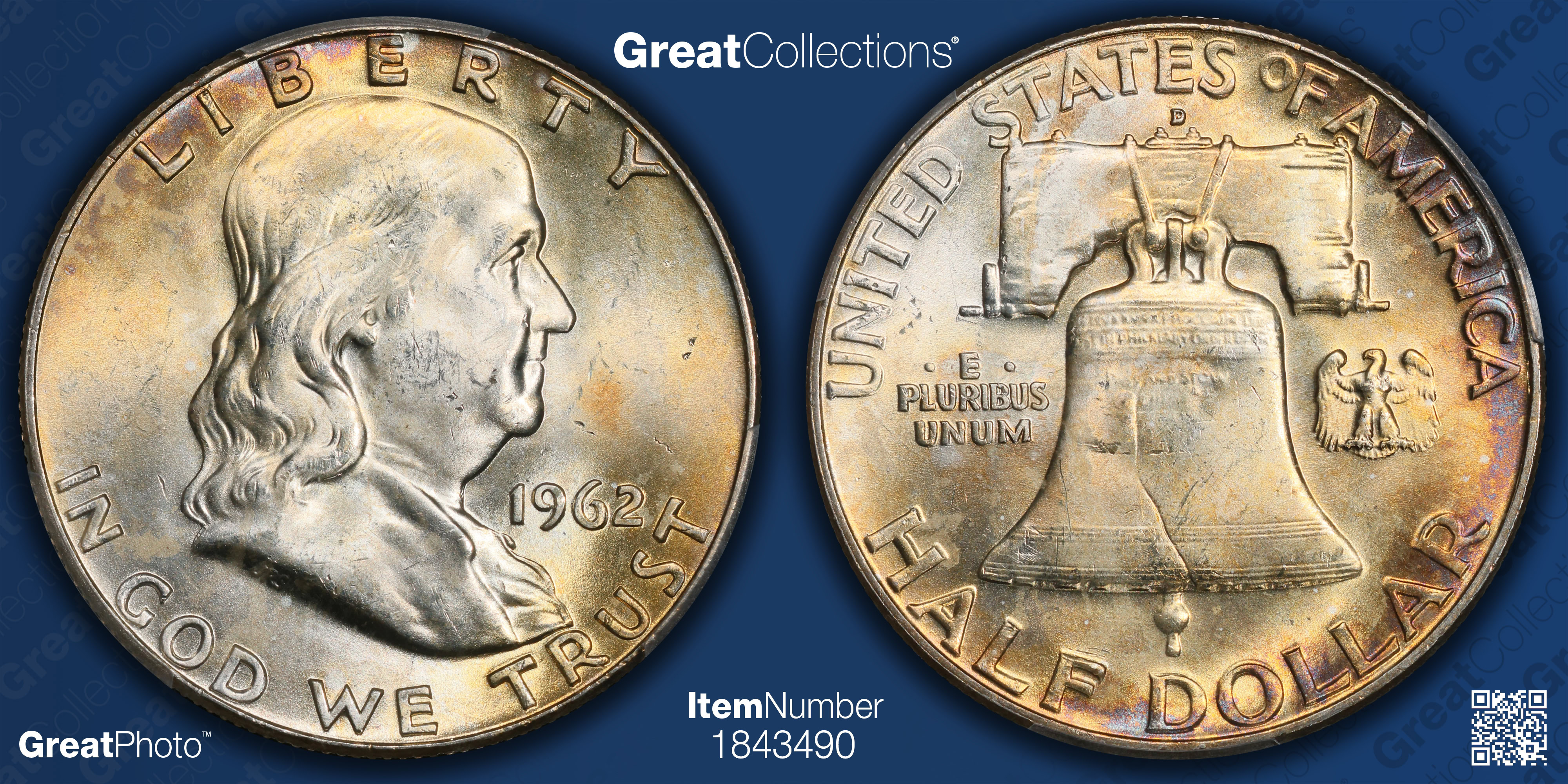 1962-D Franklin Half Dollar PCGS MS-64 FBL (Toned) (Item 1843490