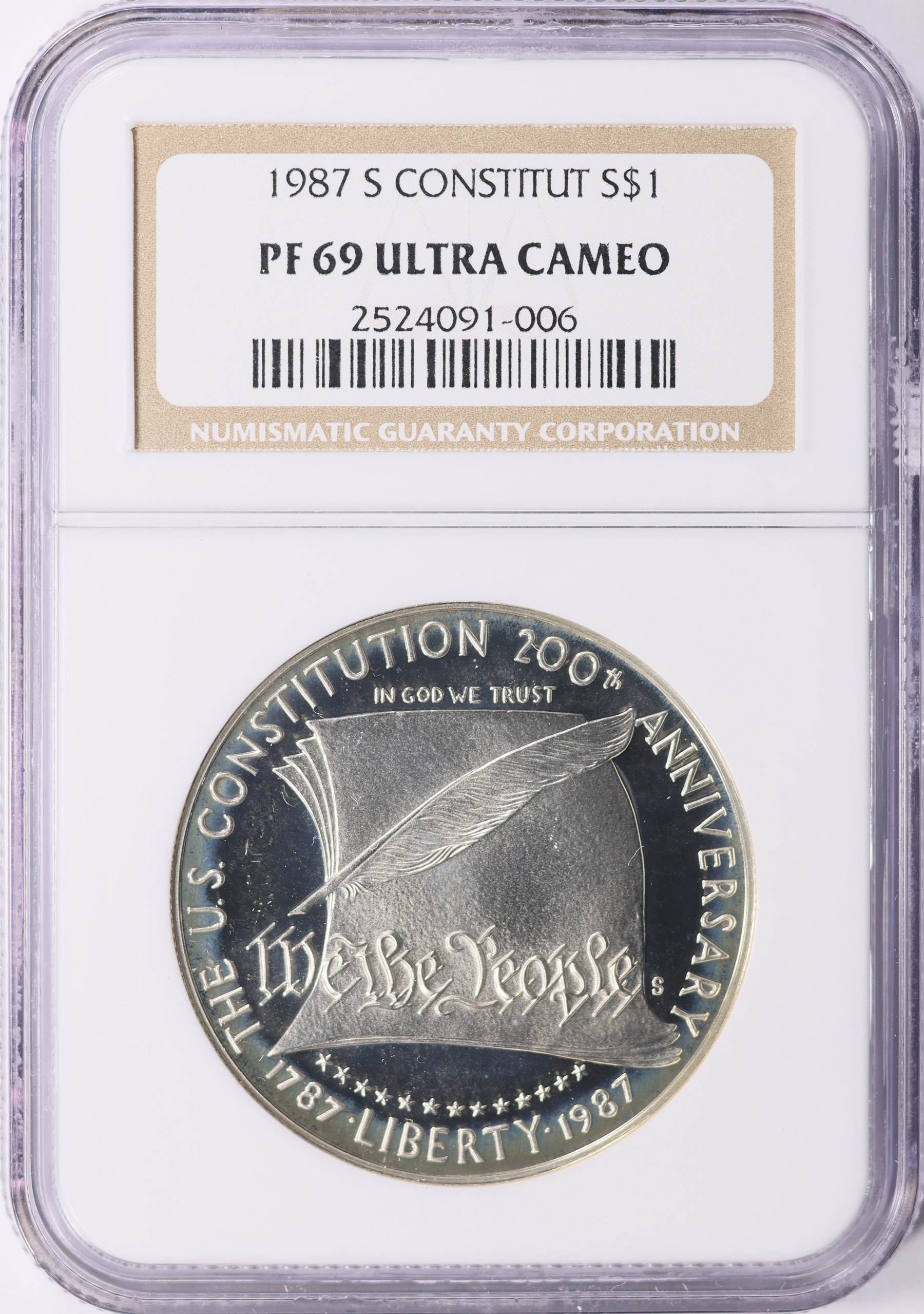 1987-S U.S. Constitution Bicentennial Silver Dollar NGC Proof-69