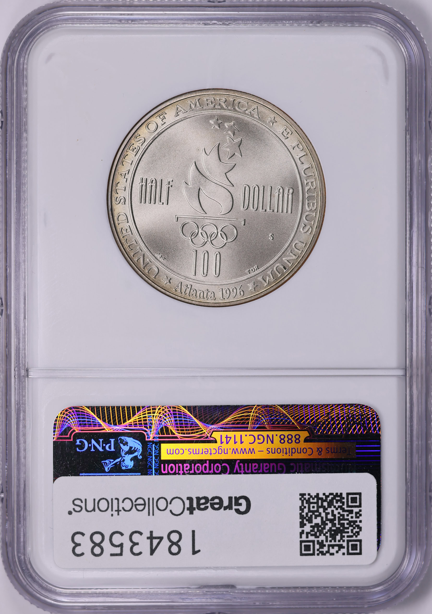 1996-S XXVI Olympiad Swimming Clad Half Dollar NGC MS-69 (Toned