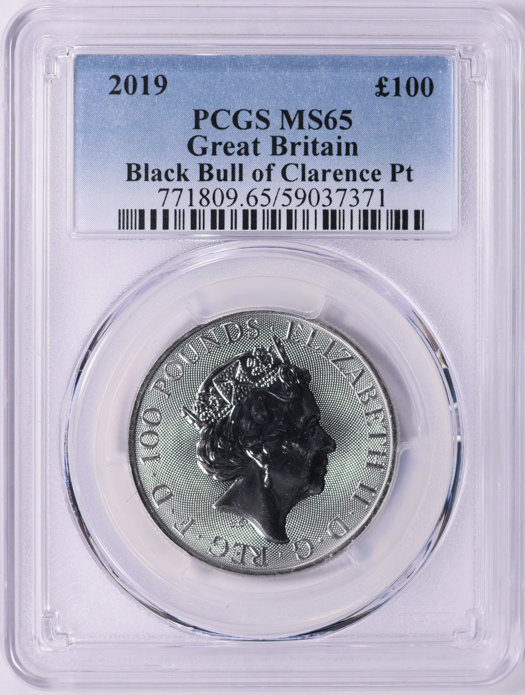 Great Britain 2019 Platinum £100 The Queen's Beasts Black Bull of