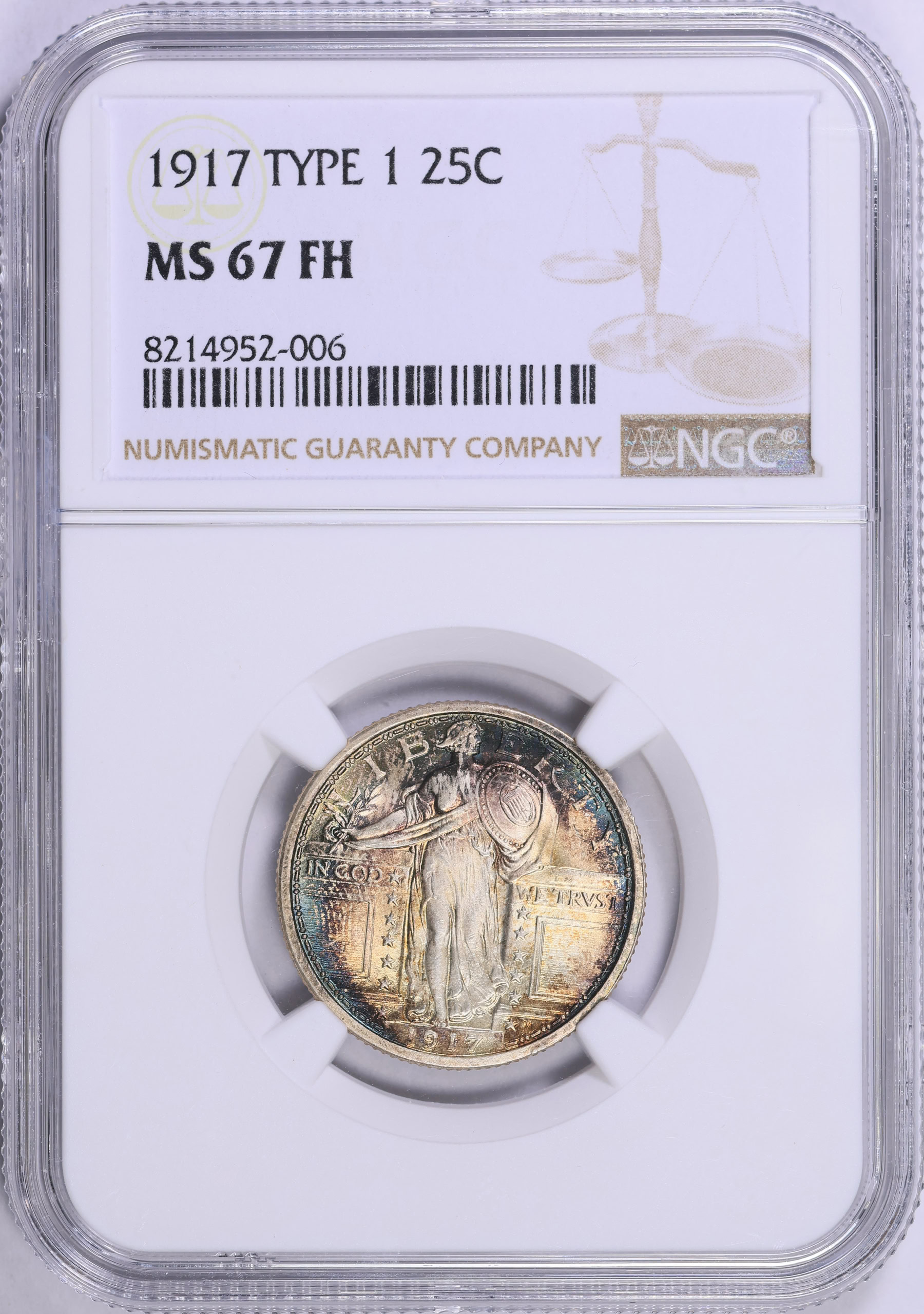 1917 Standing Liberty Quarter Type 1 NGC MS-67 FH (Toned) (Item