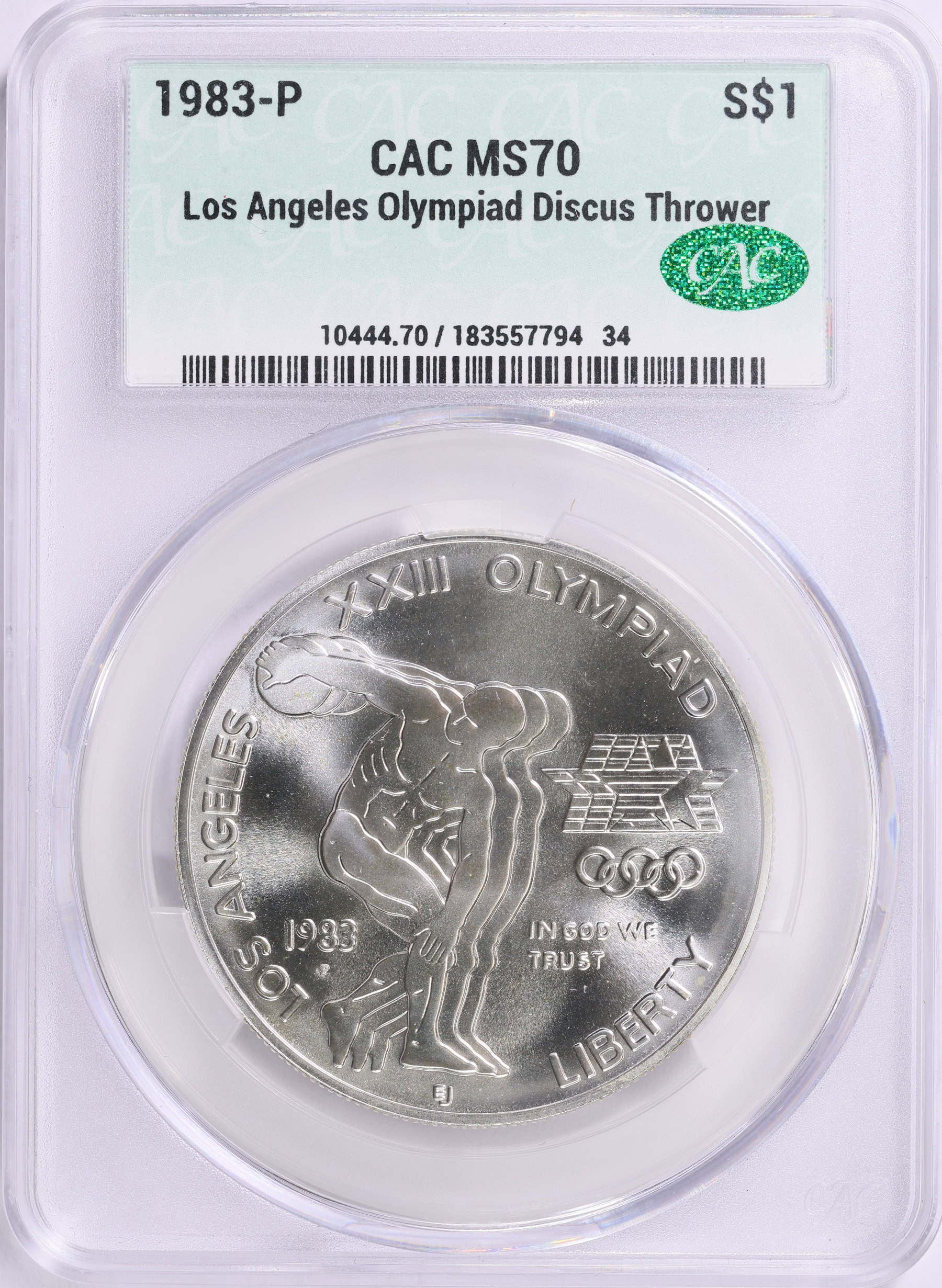 1983-P Los Angeles XXIII Olympiad Discus Thrower Silver Dollar CACG MS ...