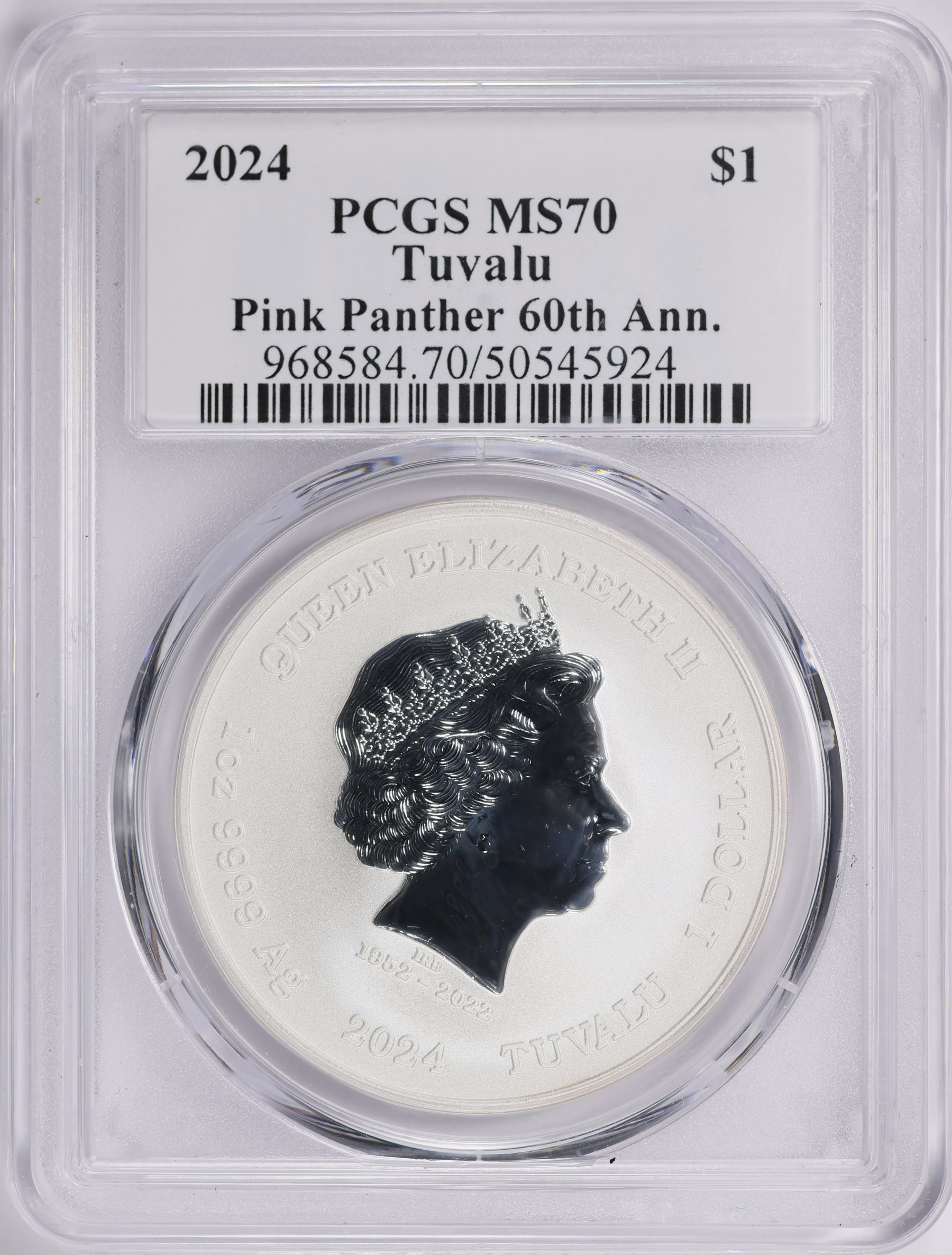 Tuvalu 2024 Silver Dollar Pink Panther 60th Anniversary PCGS MS-70