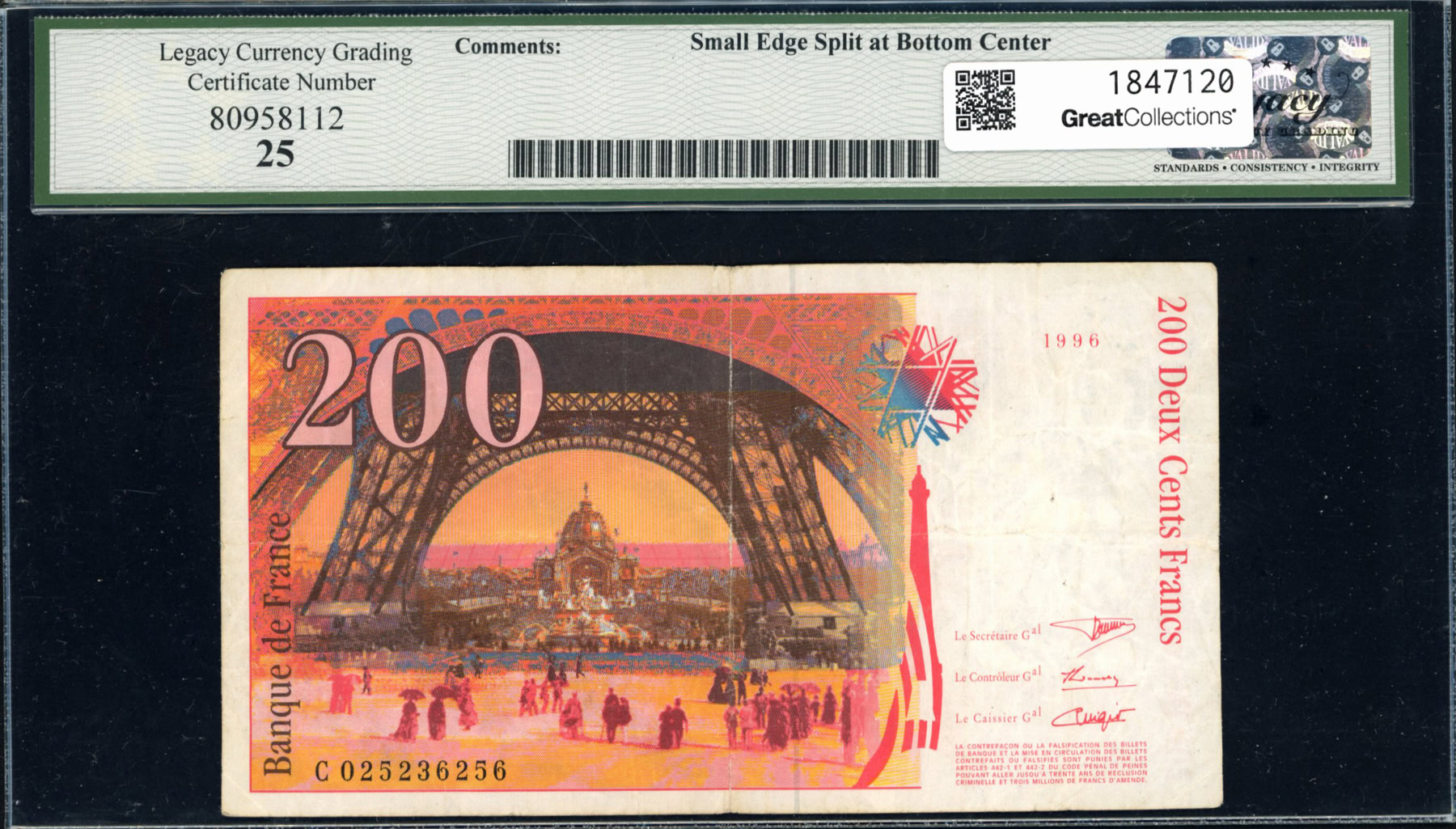 France 1996 200 Francs Banque de France Note SCWPM-159a Legacy Very ...