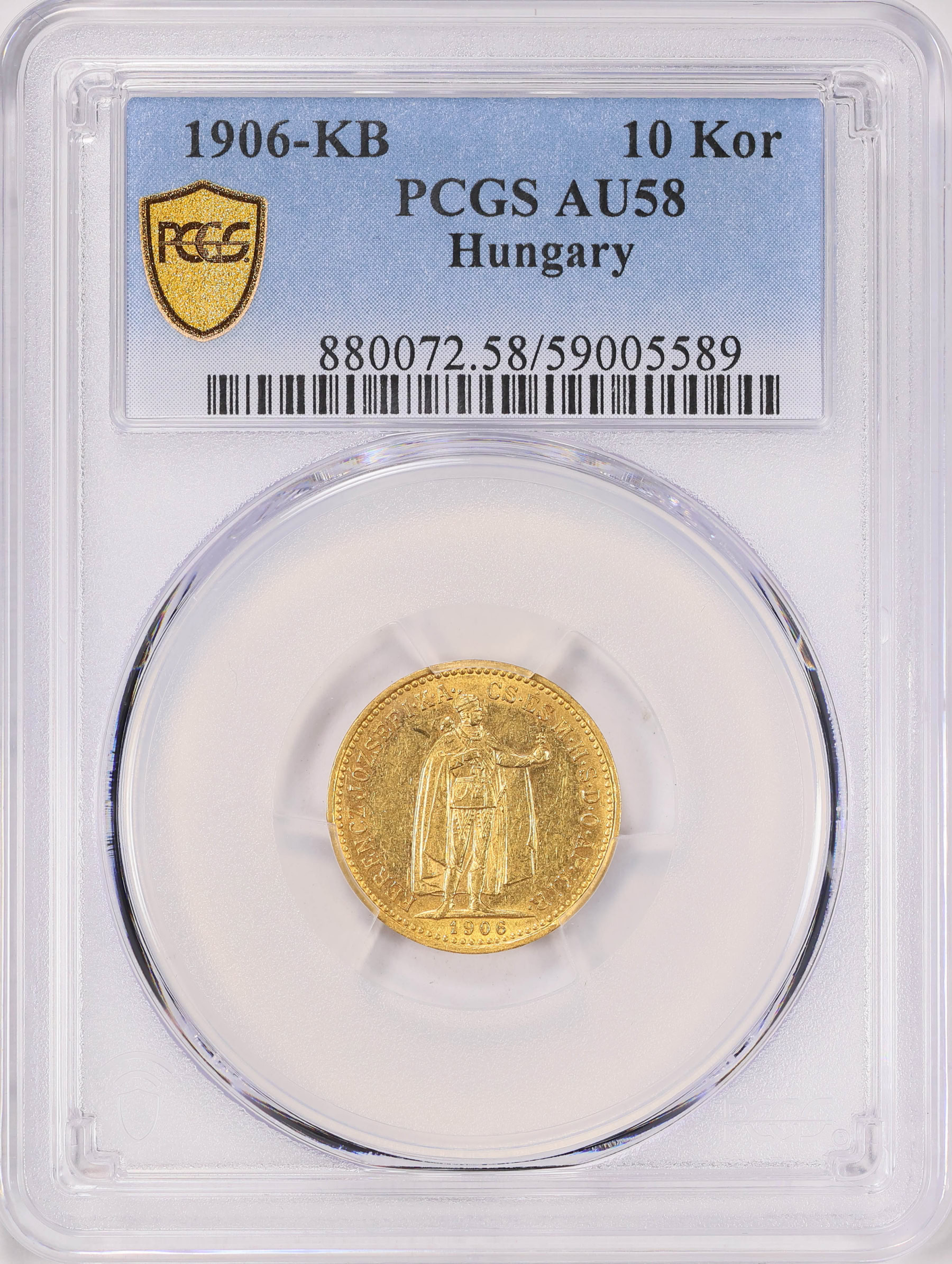 Hungary 1906-KB Gold 10 Korona KM-485 PCGS AU-58 (AGW = 0.098 oz