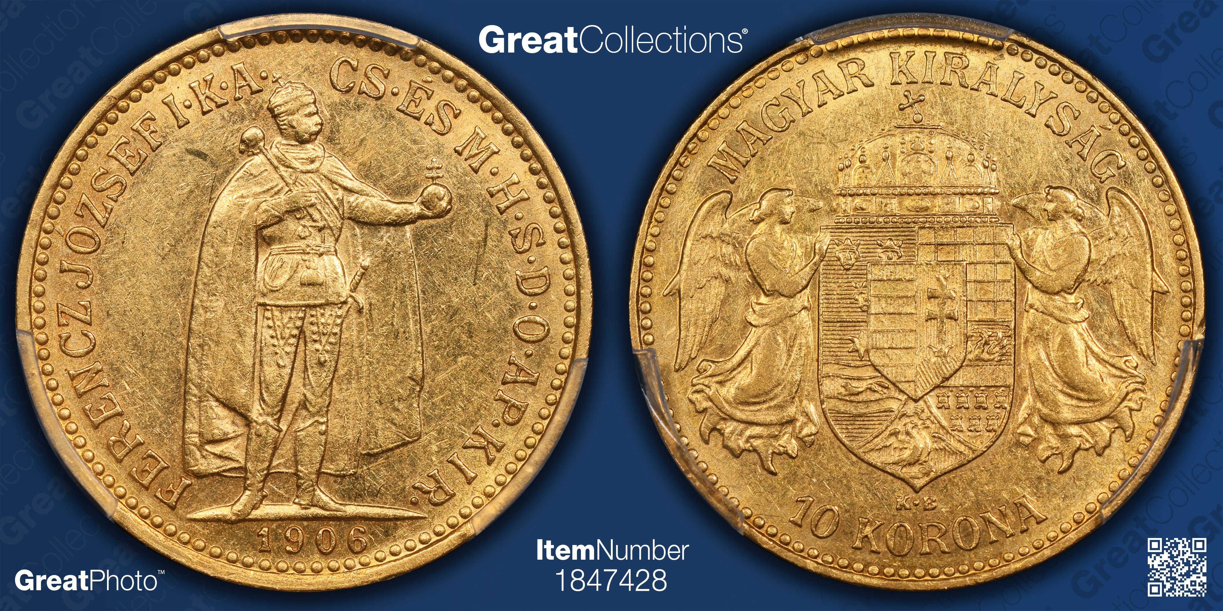 Hungary 1906-KB Gold 10 Korona KM-485 PCGS AU-58 (AGW = 0.098 oz