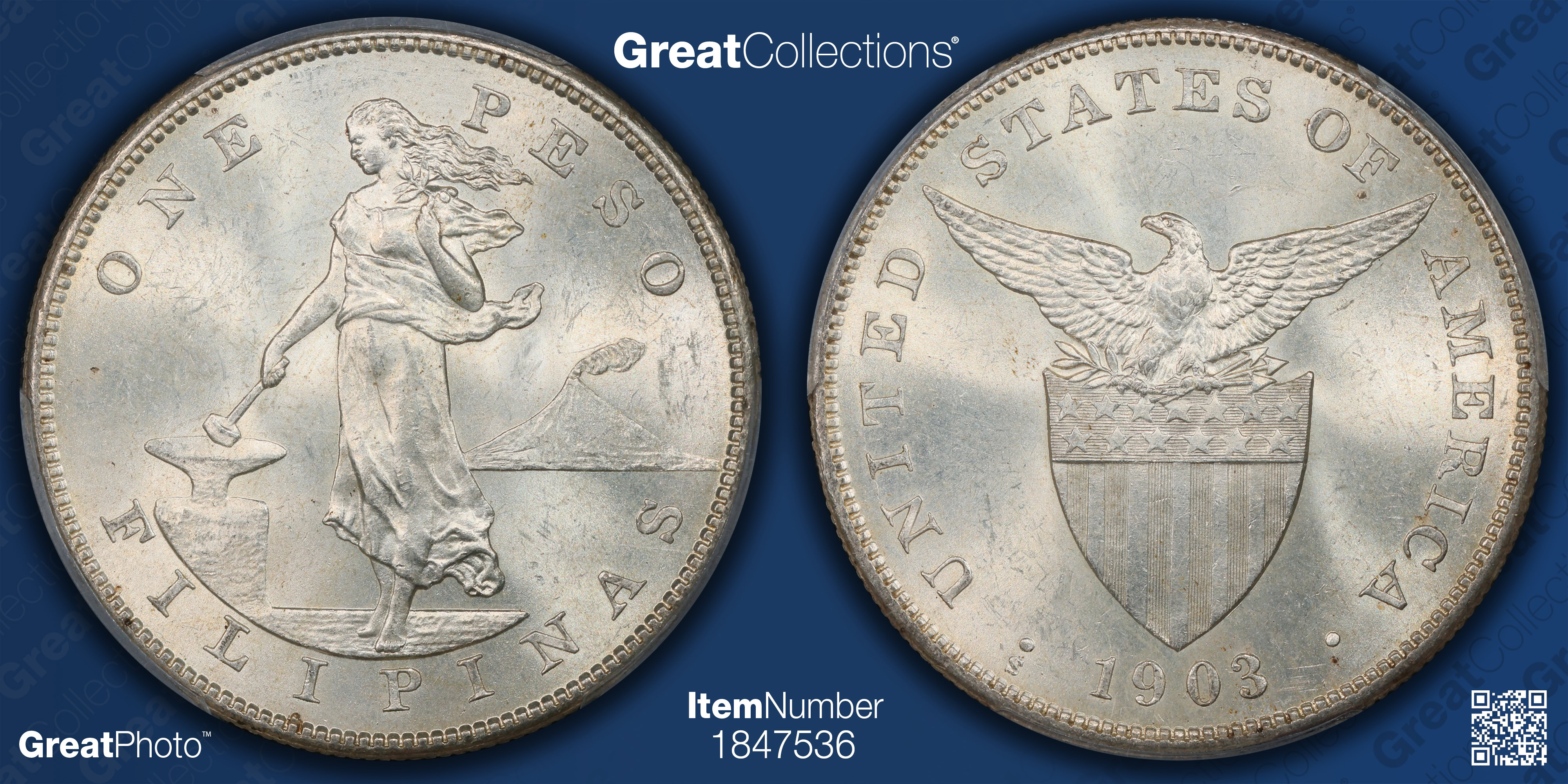 1903-S U.S. Philippines Peso PCGS MS-63+ (Item 1847536