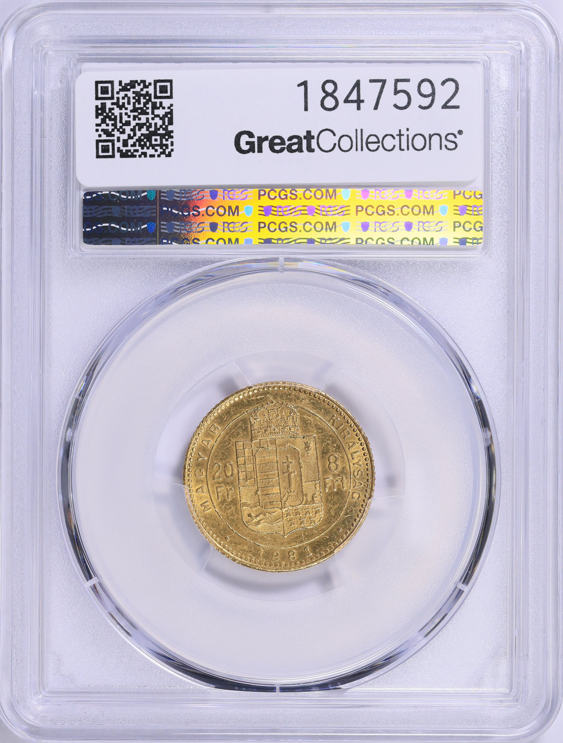 Hungary 1881-KB Gold 20 Francs (8 Forint) KM-467 PCGS MS-61 (AGW