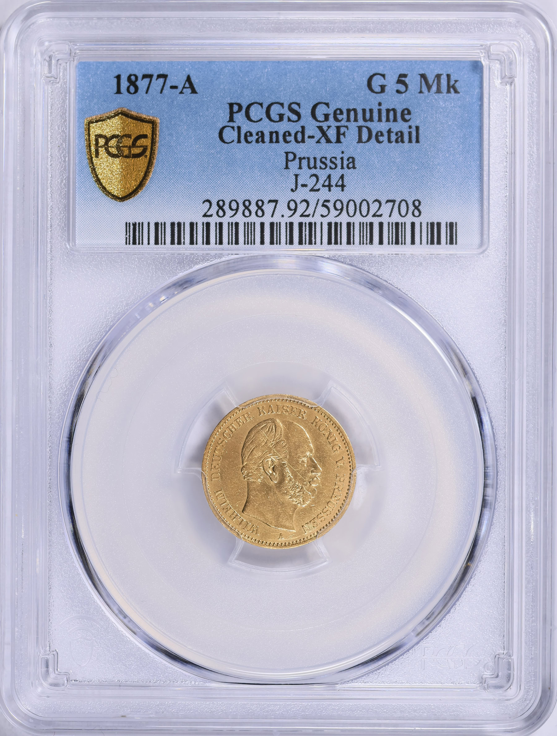 PCGS AU50 プロイセン 5 マーク金貨 (1877年) Germany - Prussia 1877-A Gold 5 Marks KM-507 PCGS Genuine XF
