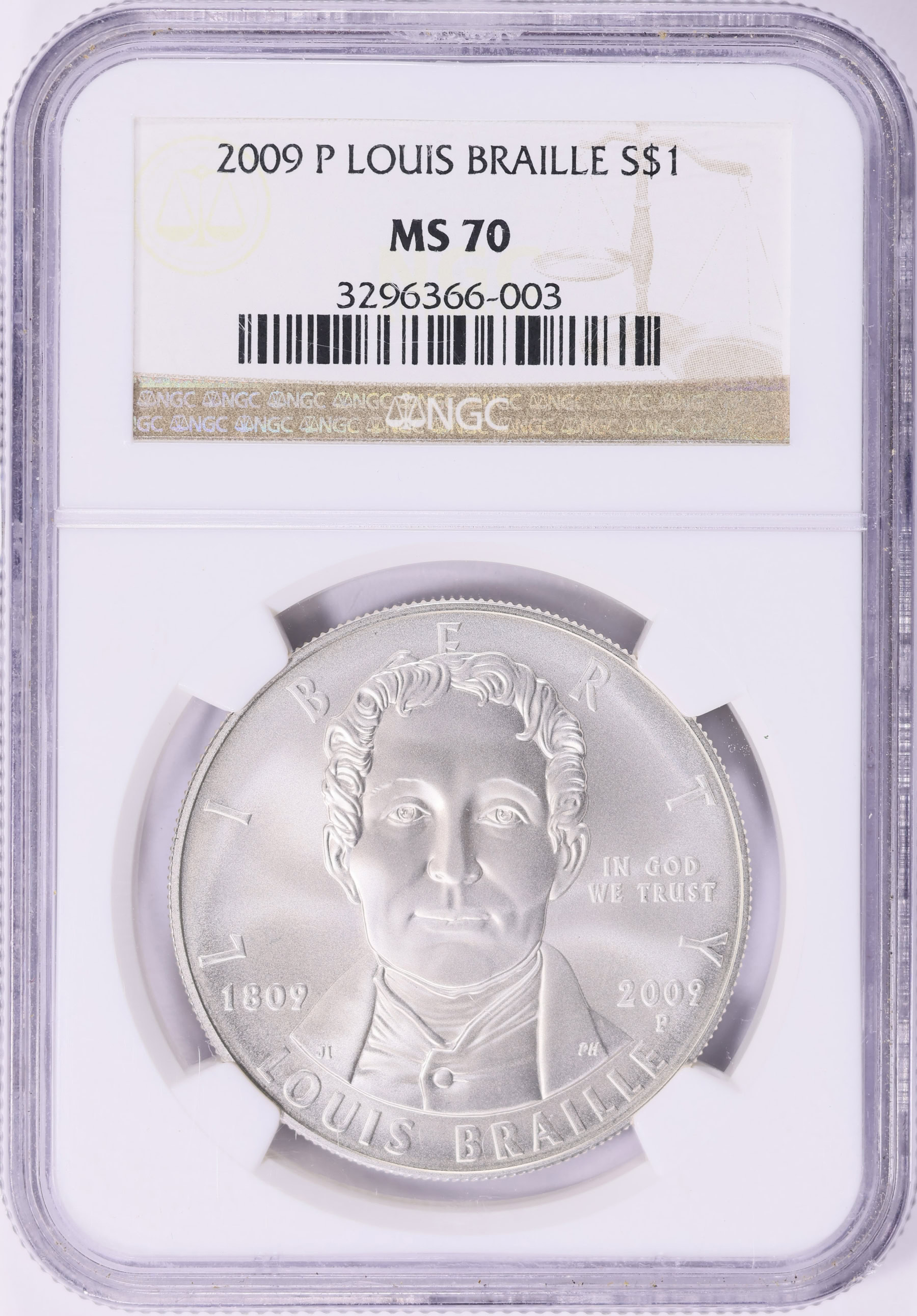 2009-P Louis Braille Bicentennial Silver Dollar NGC MS-70 (Item
