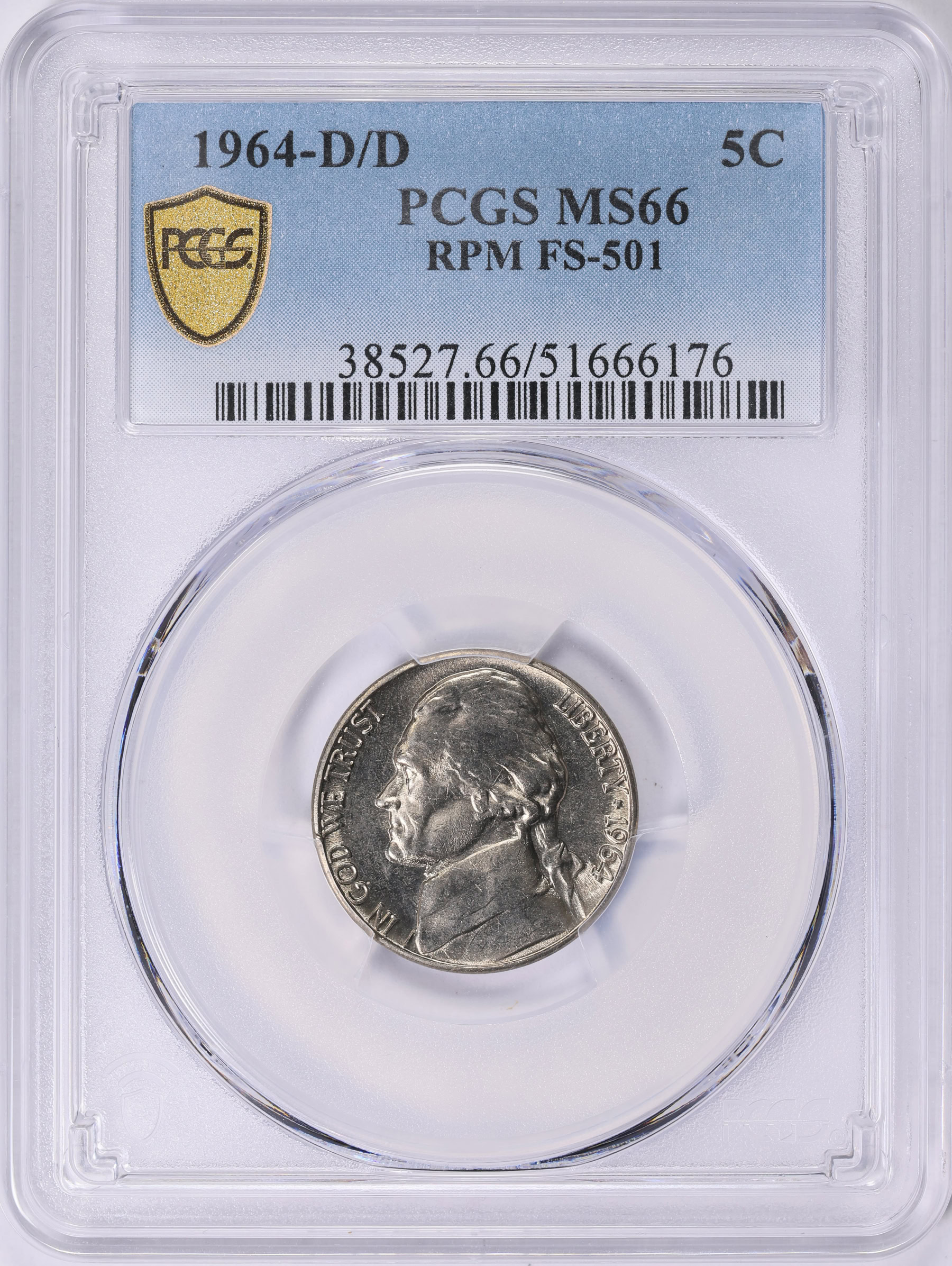 1964-D/D Jefferson Nickel Repunched Mintmark FS-501 PCGS MS-66