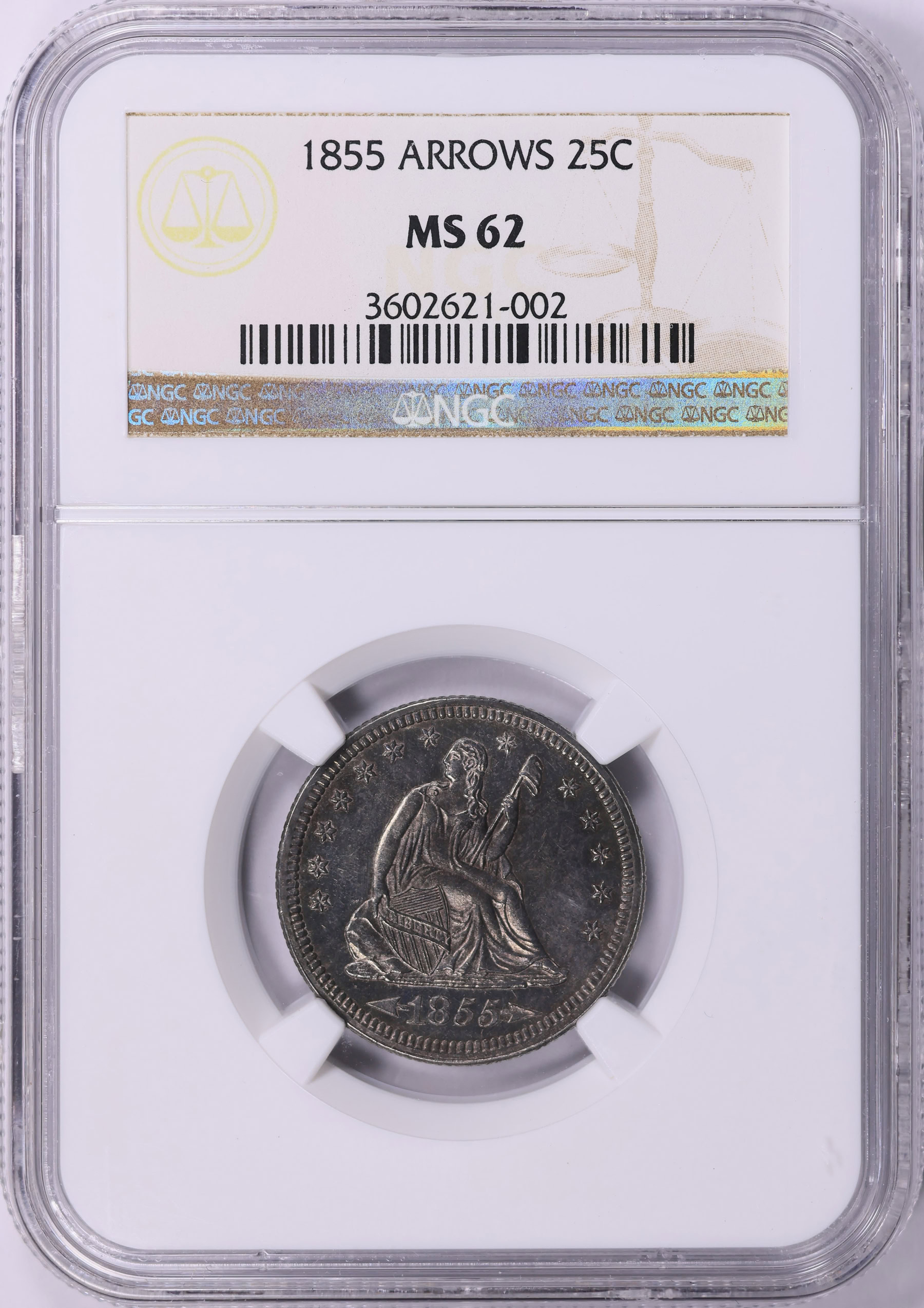 1855 Seated Liberty Quarter Arrows NGC MS-62 (Item 1850142