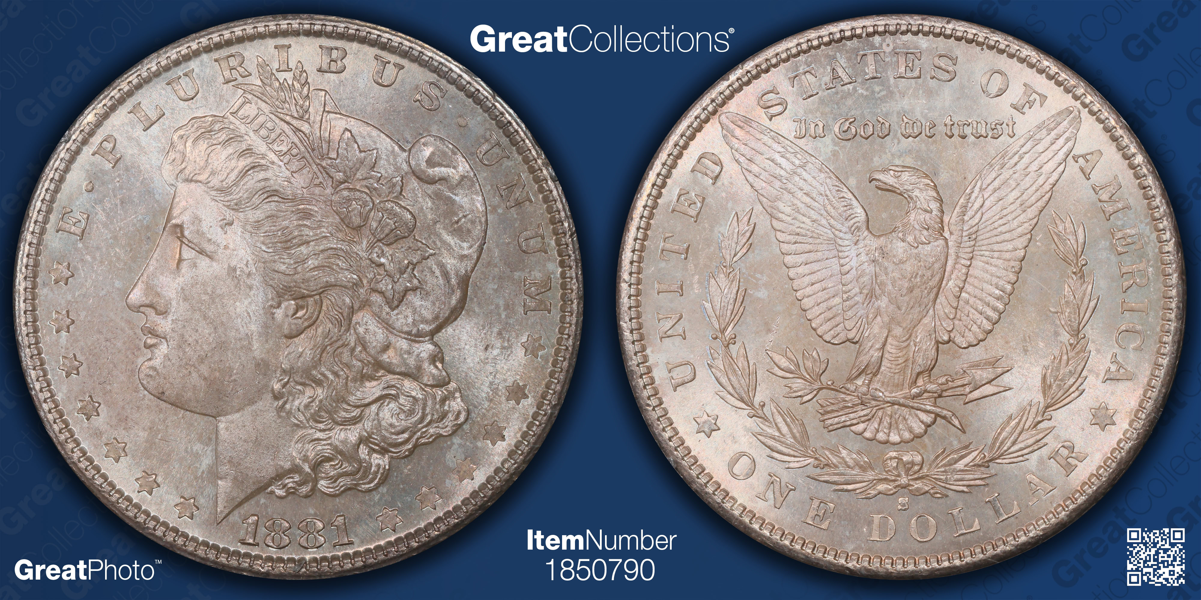 1881-S Morgan Silver Dollar PCGS MS-63 (CAC Green) (Toned) OGH