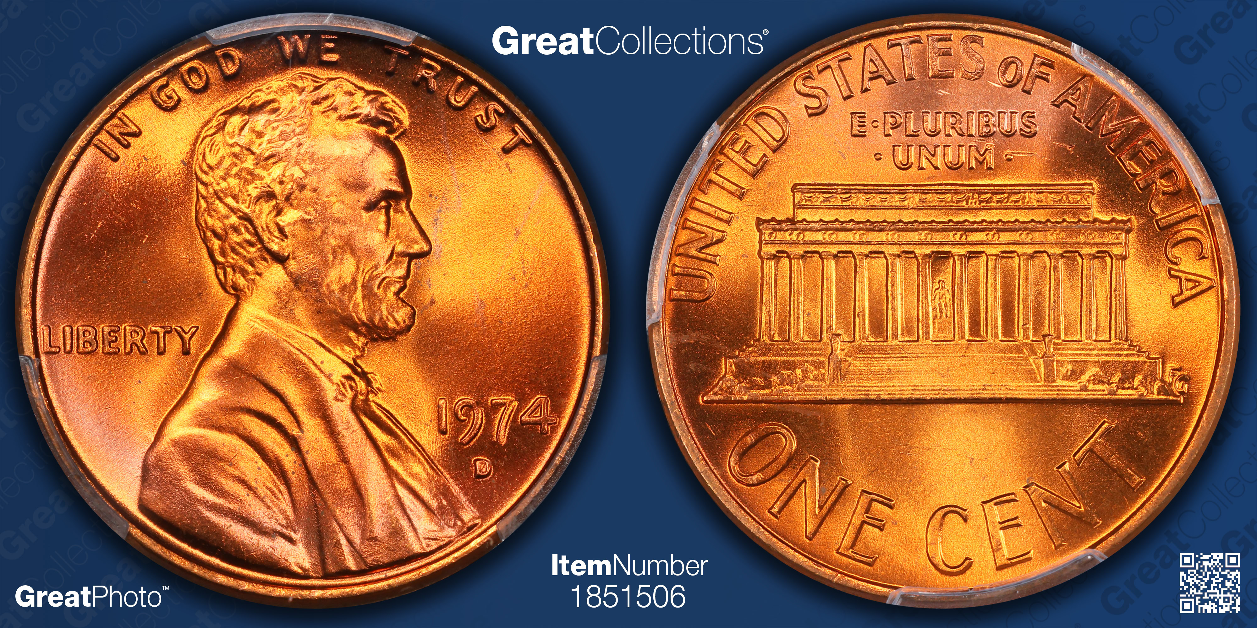 1974-D Lincoln Cent PCGS MS-67+ RD (Item 1851506