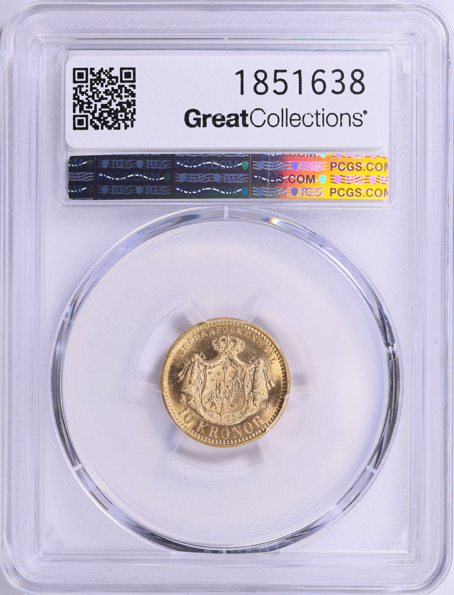 Sweden 1901-EB Gold 10 Kronor KM-767 PCGS MS-64 (AGW = 0.1296 oz