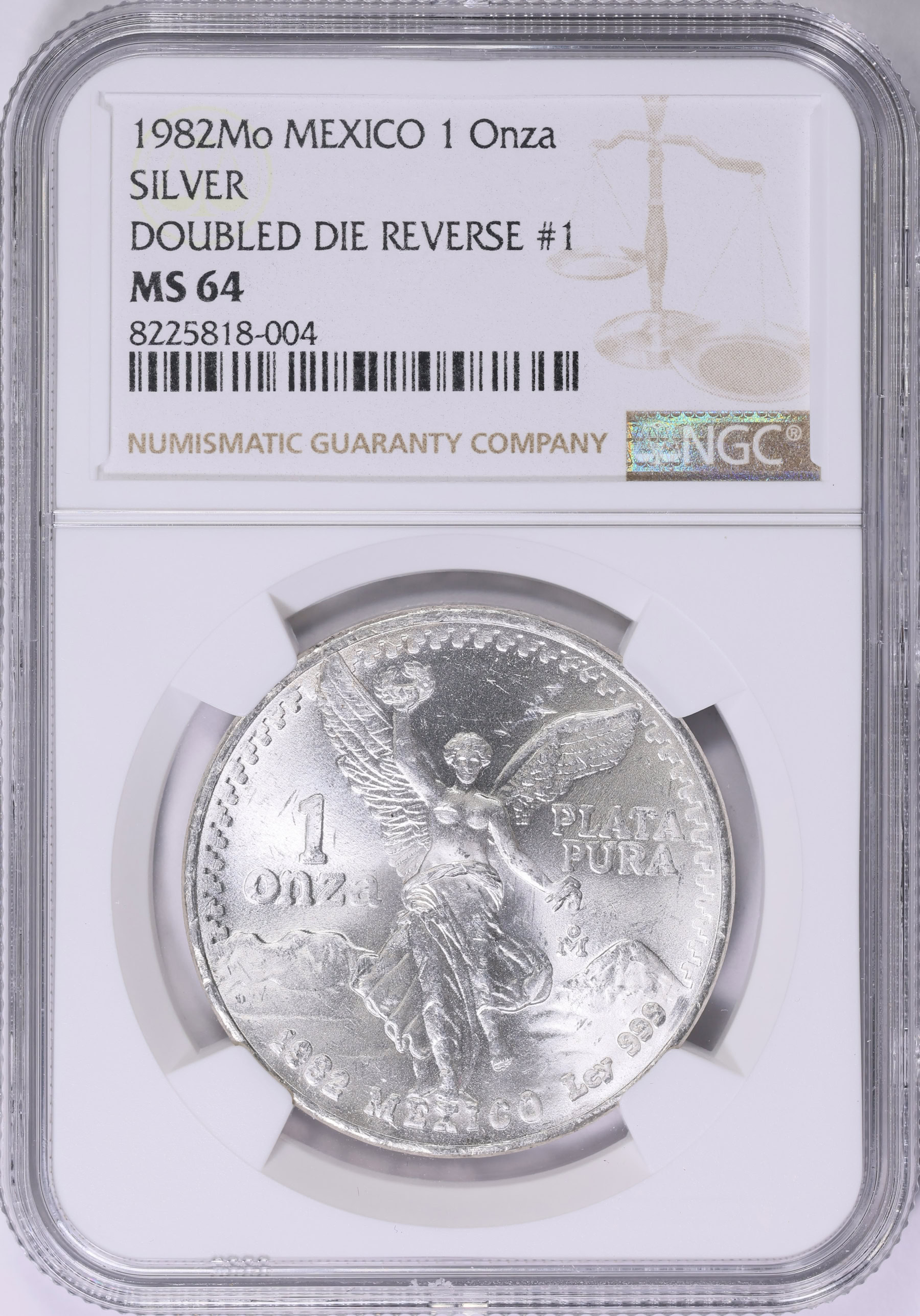 シルバー999記念メダル重さ約31g 中国質屋復興 30周年記念 Mexico 1982-Mo Silver Onza Libertad Doubled Die Reverse #1 KM-489