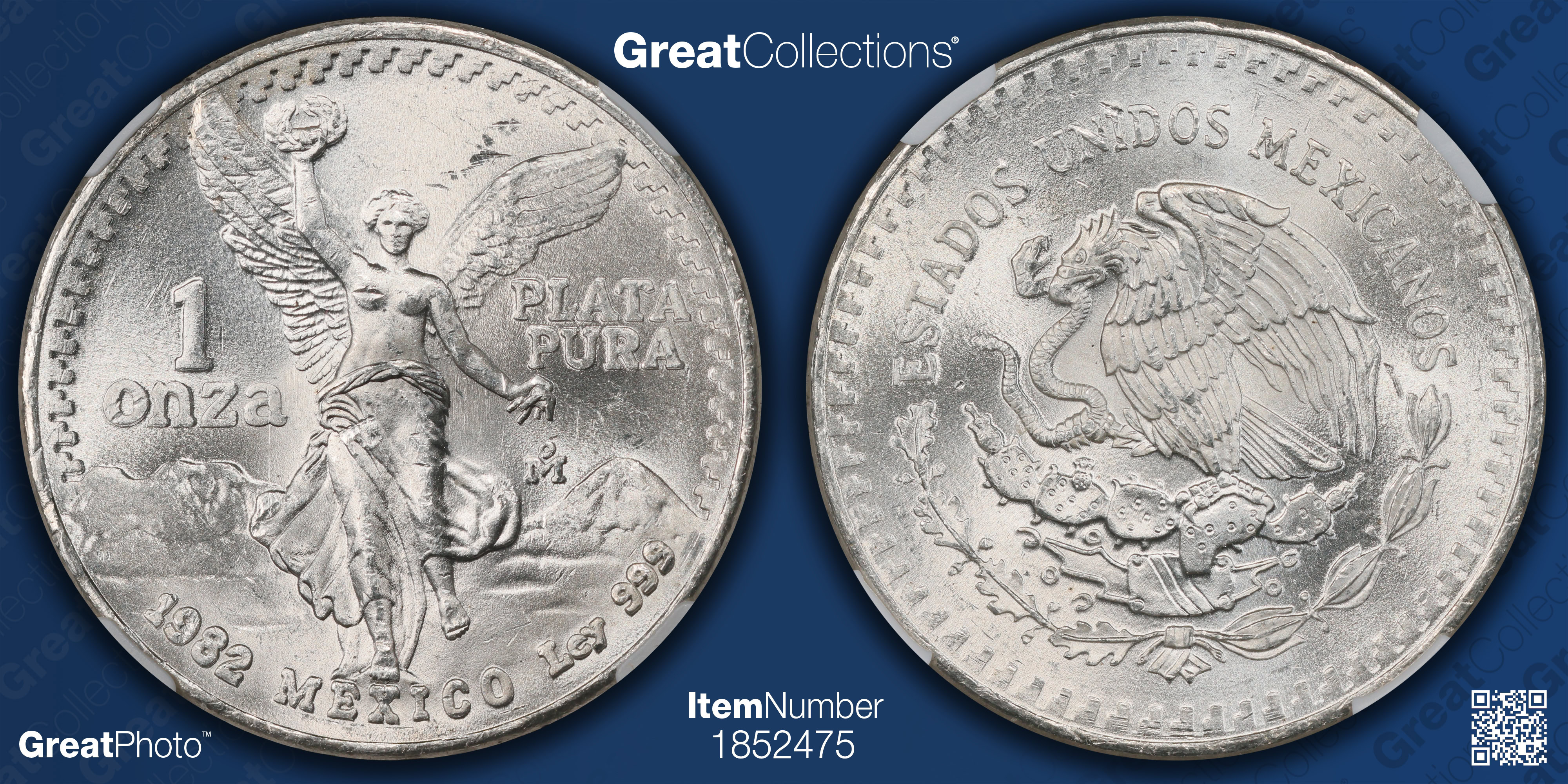 Mexico 1982-Mo Silver Onza Libertad Doubled Die Reverse #1 KM-489