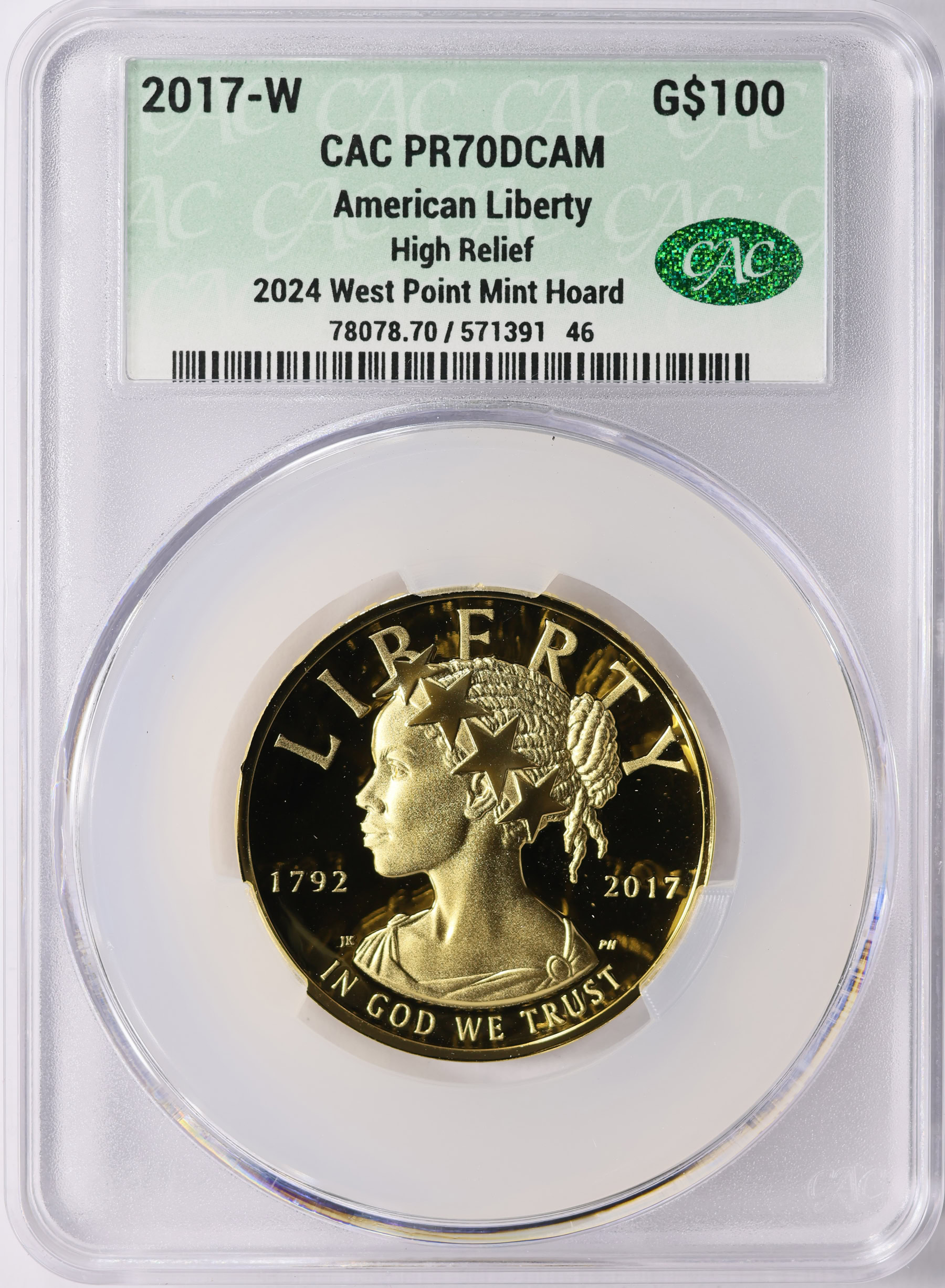 A.ジャッジRC AU ゴールドリフ BGS9.5GEM MINTです。 2017-W Gold $100 American Liberty High Relief 225th Anniversary