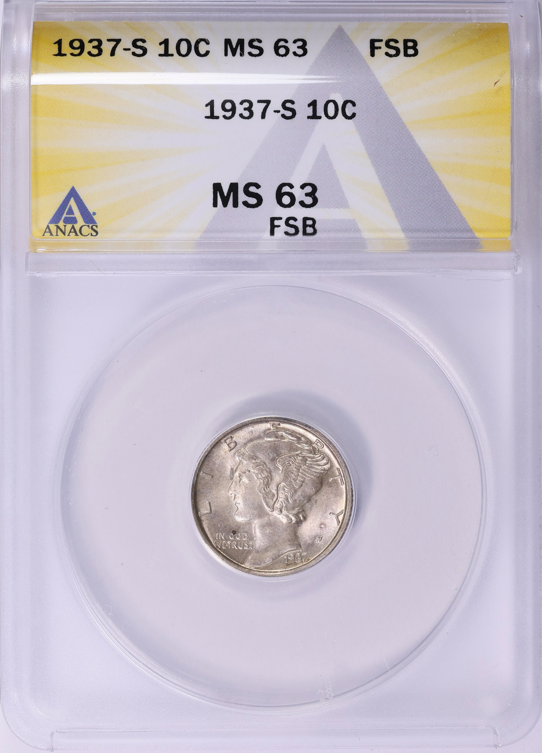 1937-S Mercury Dime ANACS MS-63 FB (Toned) (Item 1853206 ...