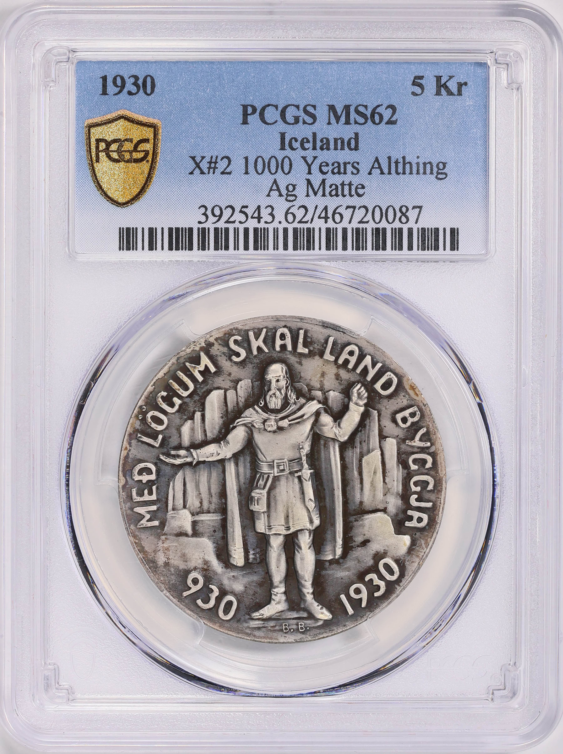 Iceland 1930 Silver 5 Kronur Althing 1,000 Year Anniversary KM-X2 PCGS ...