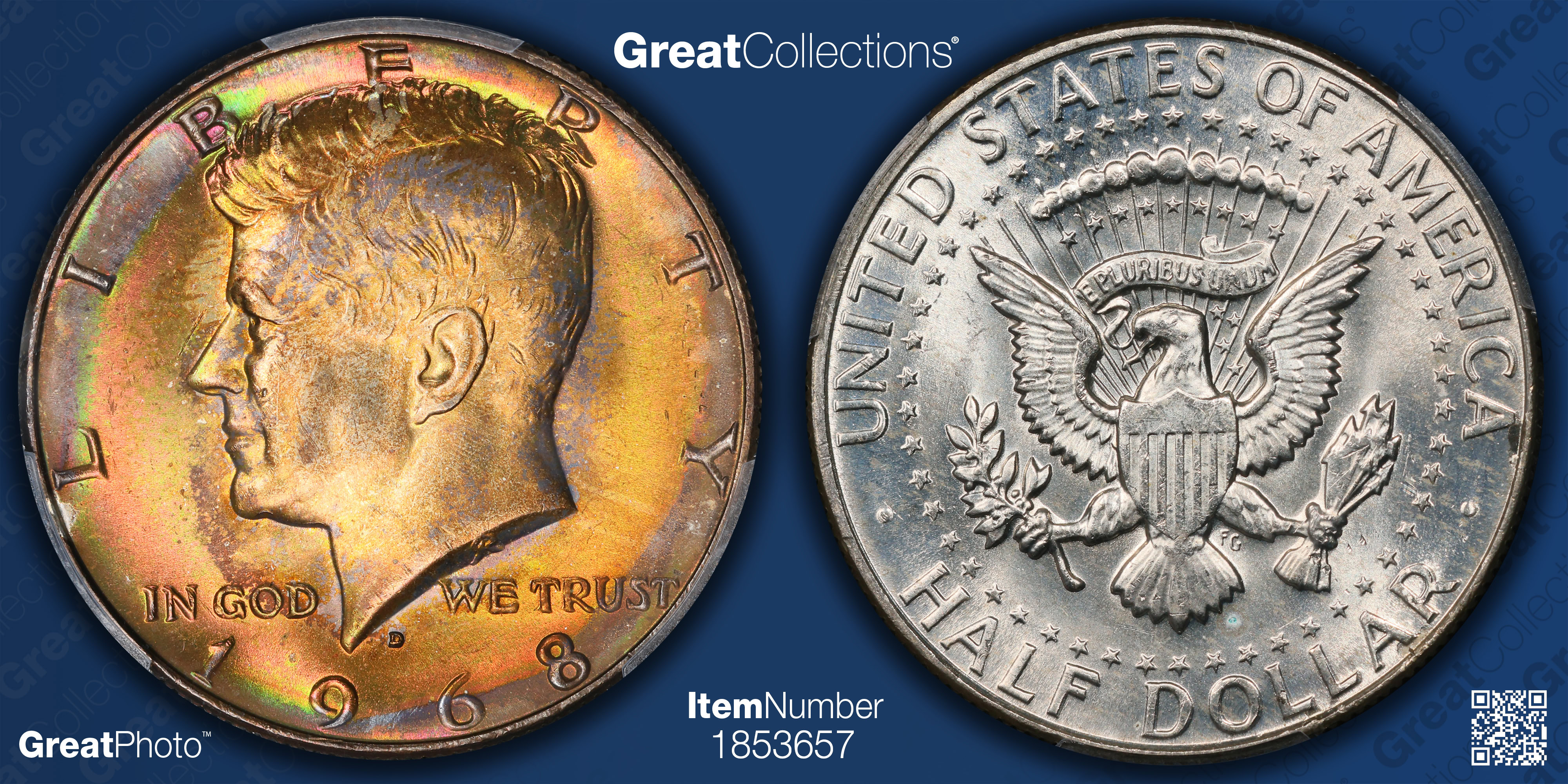 1968-D Kennedy Half Dollar PCGS MS-66 (Toned) (Item 1853657