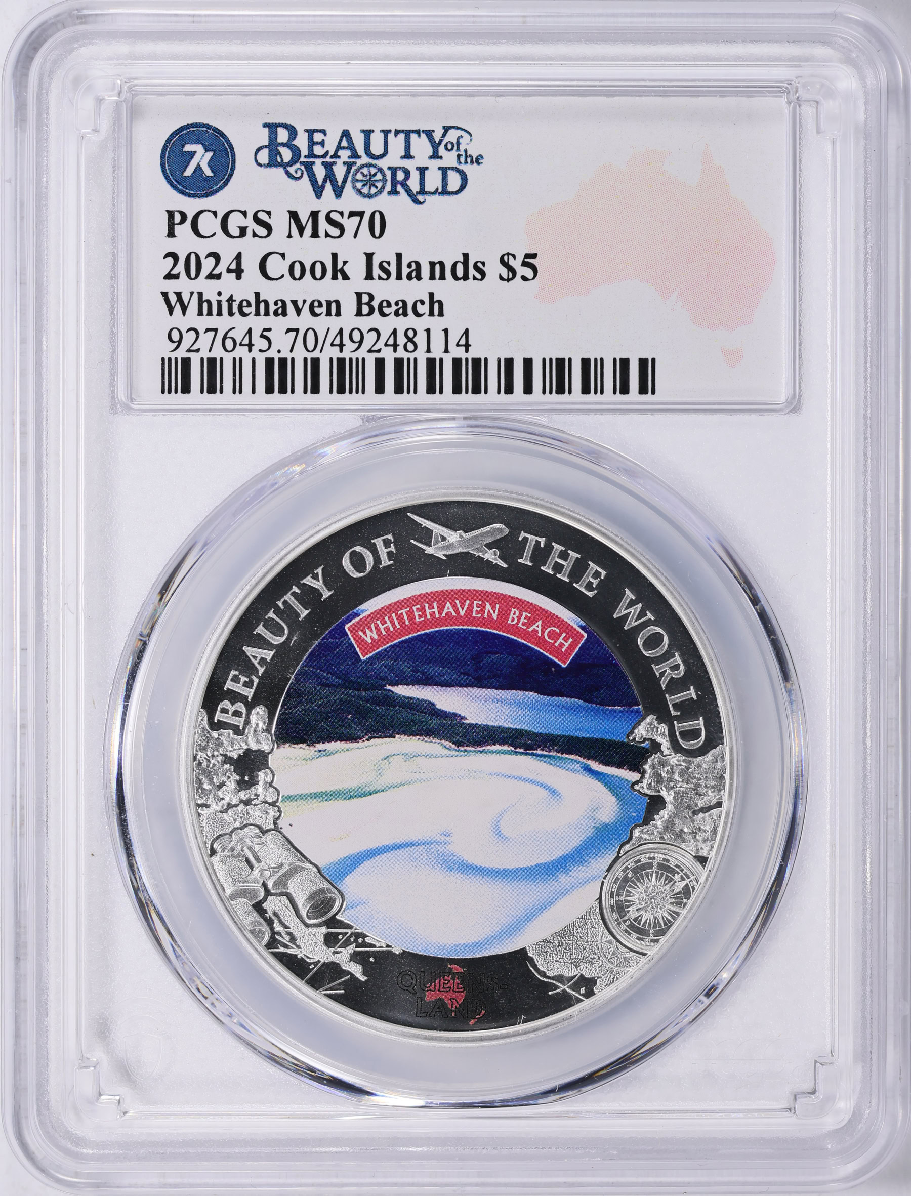 Cook Islands 2024 Silver $5 Whitehaven Beach Beauty of the World
