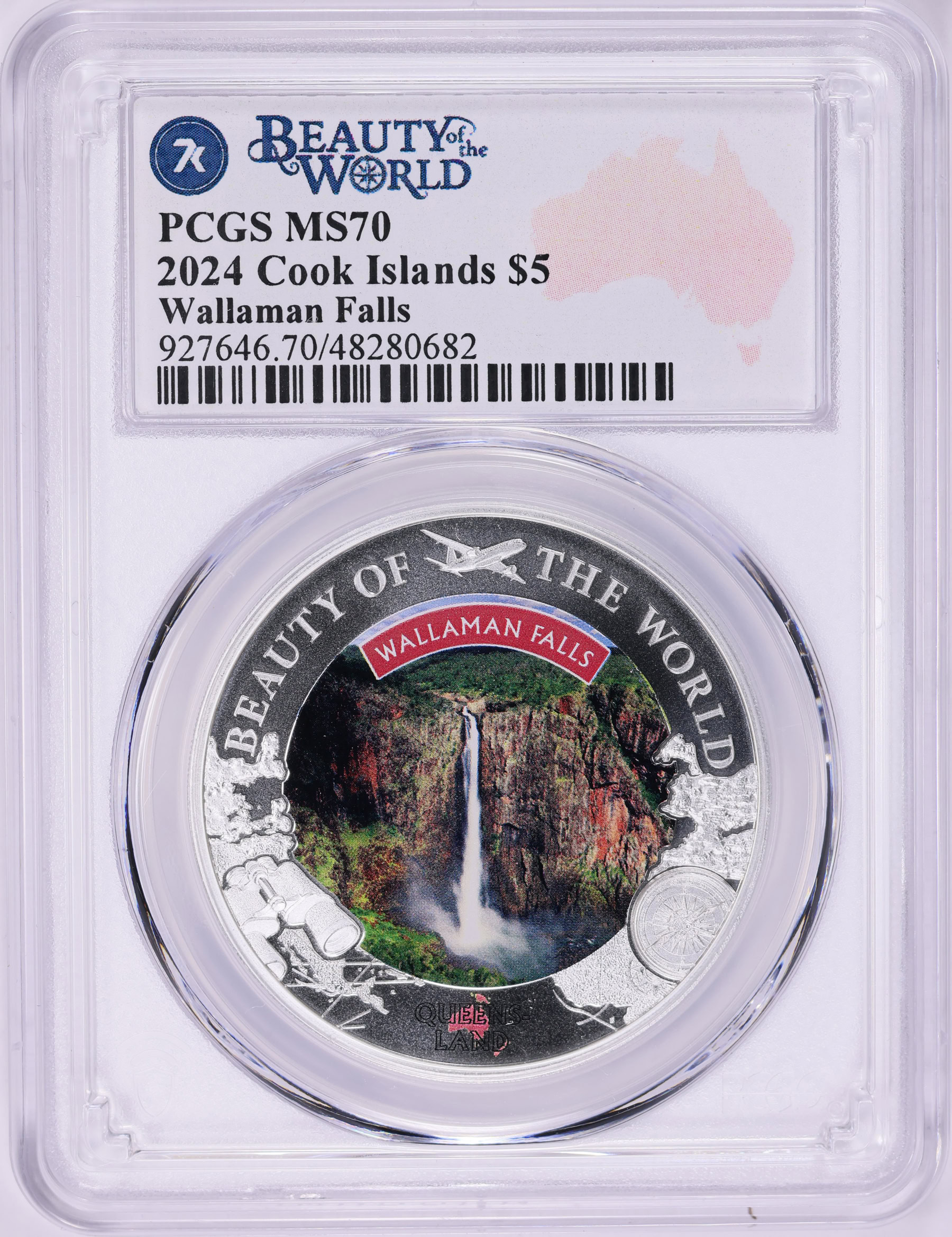 Cook Islands 2024 Silver $5 Wallaman Falls Beauty of the World