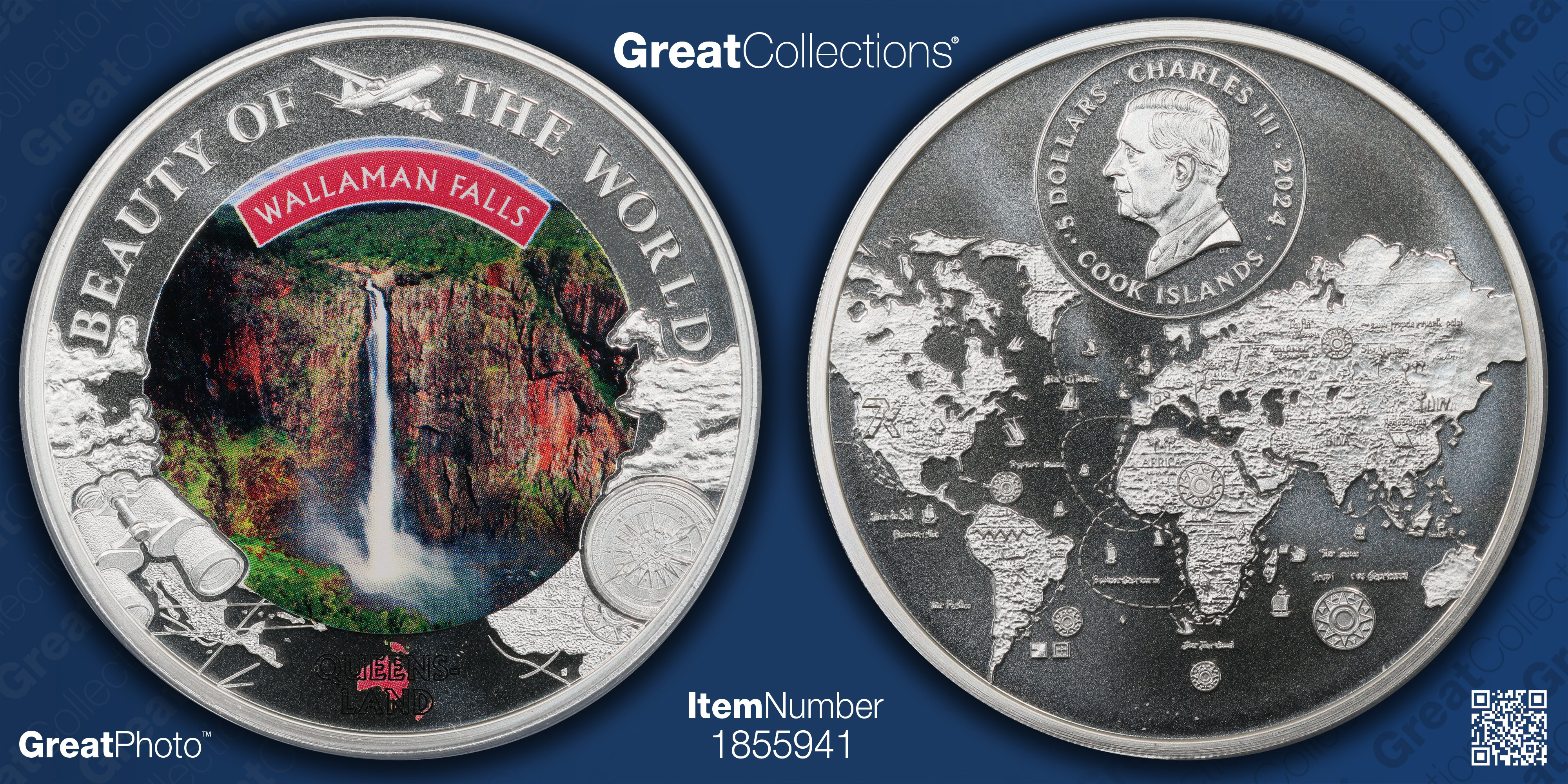 Cook Islands 2024 Silver $5 Wallaman Falls Beauty of the World