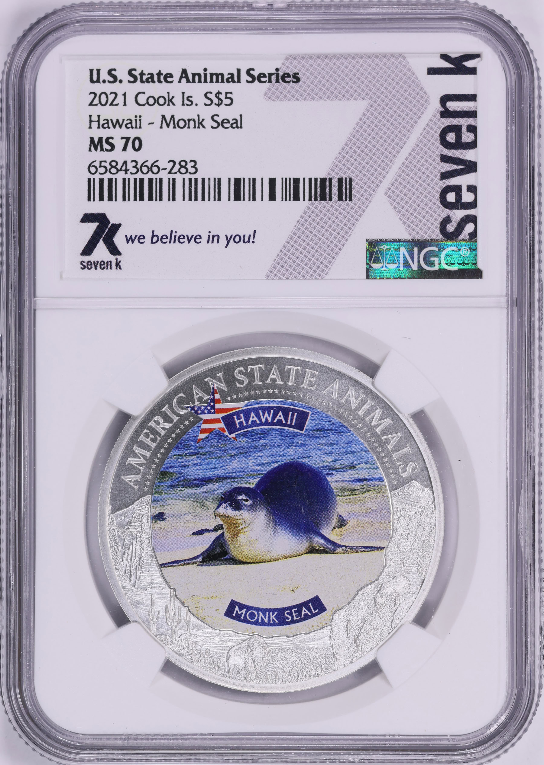 Cook Islands 2021 Silver $5 U.S. State Animal Series Hawaii Monk