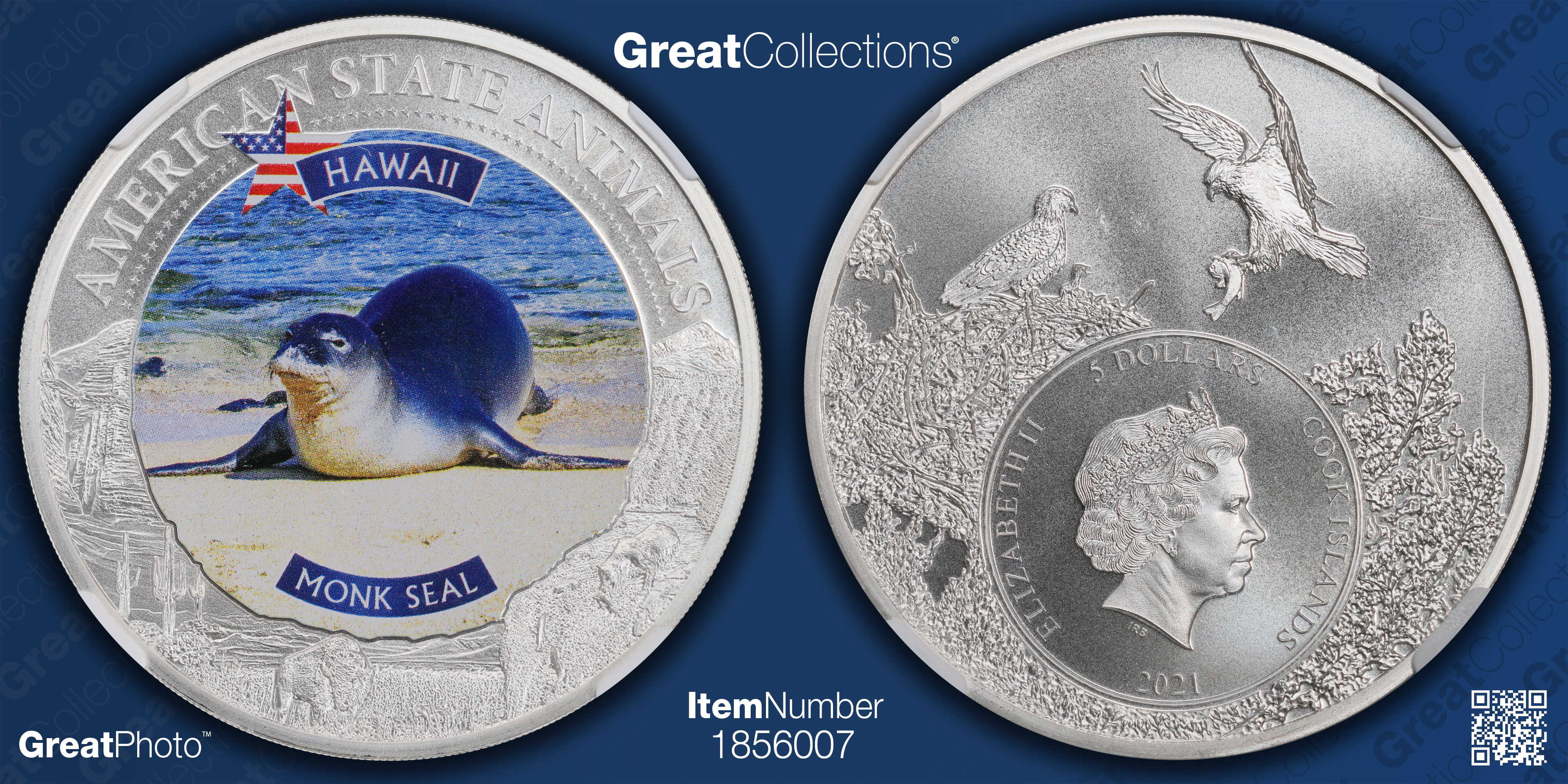 Cook Islands 2021 Silver $5 U.S. State Animal Series Hawaii Monk