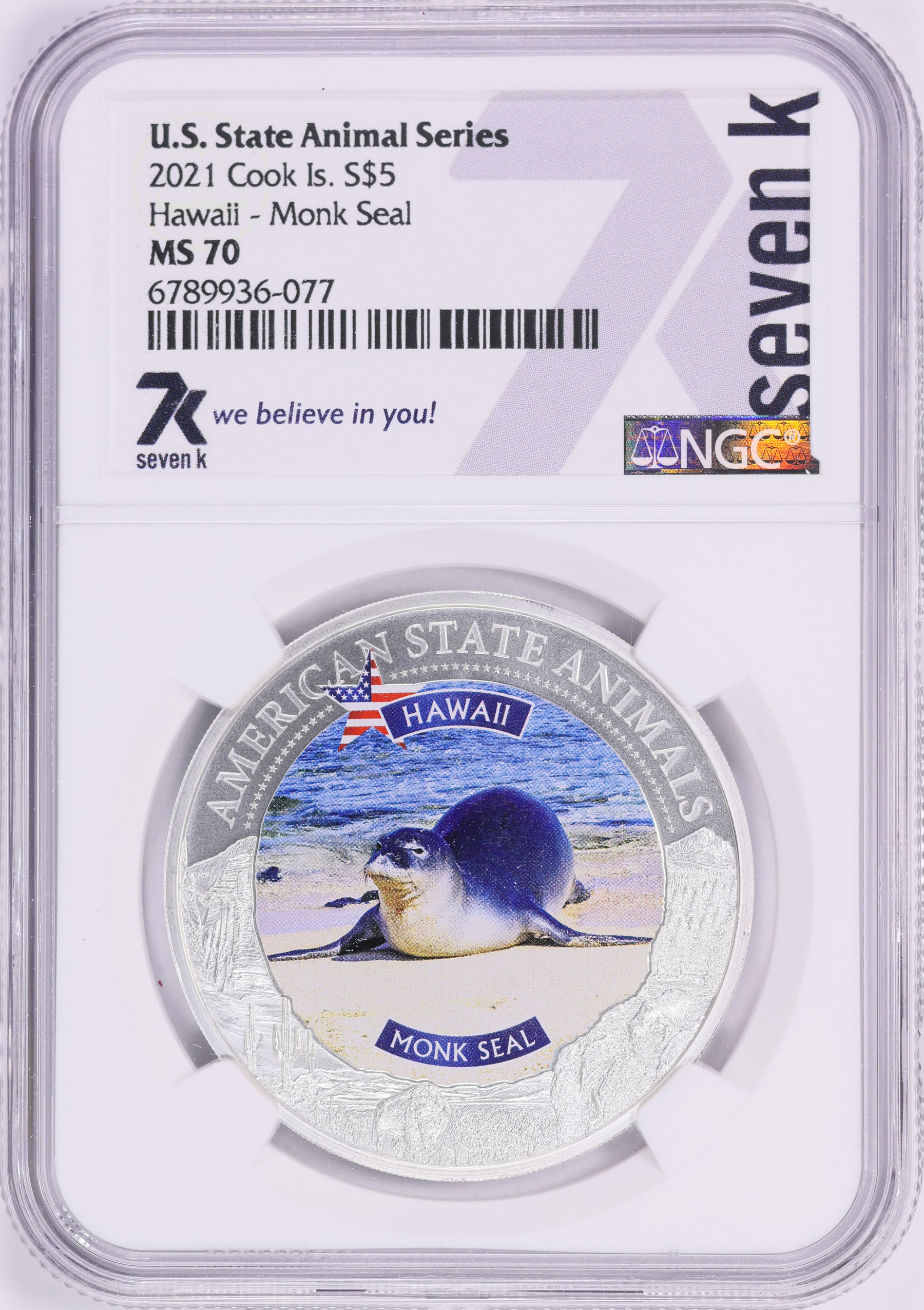 Cook Islands 2021 Silver $5 U.S. State Animal Series Hawaii Monk