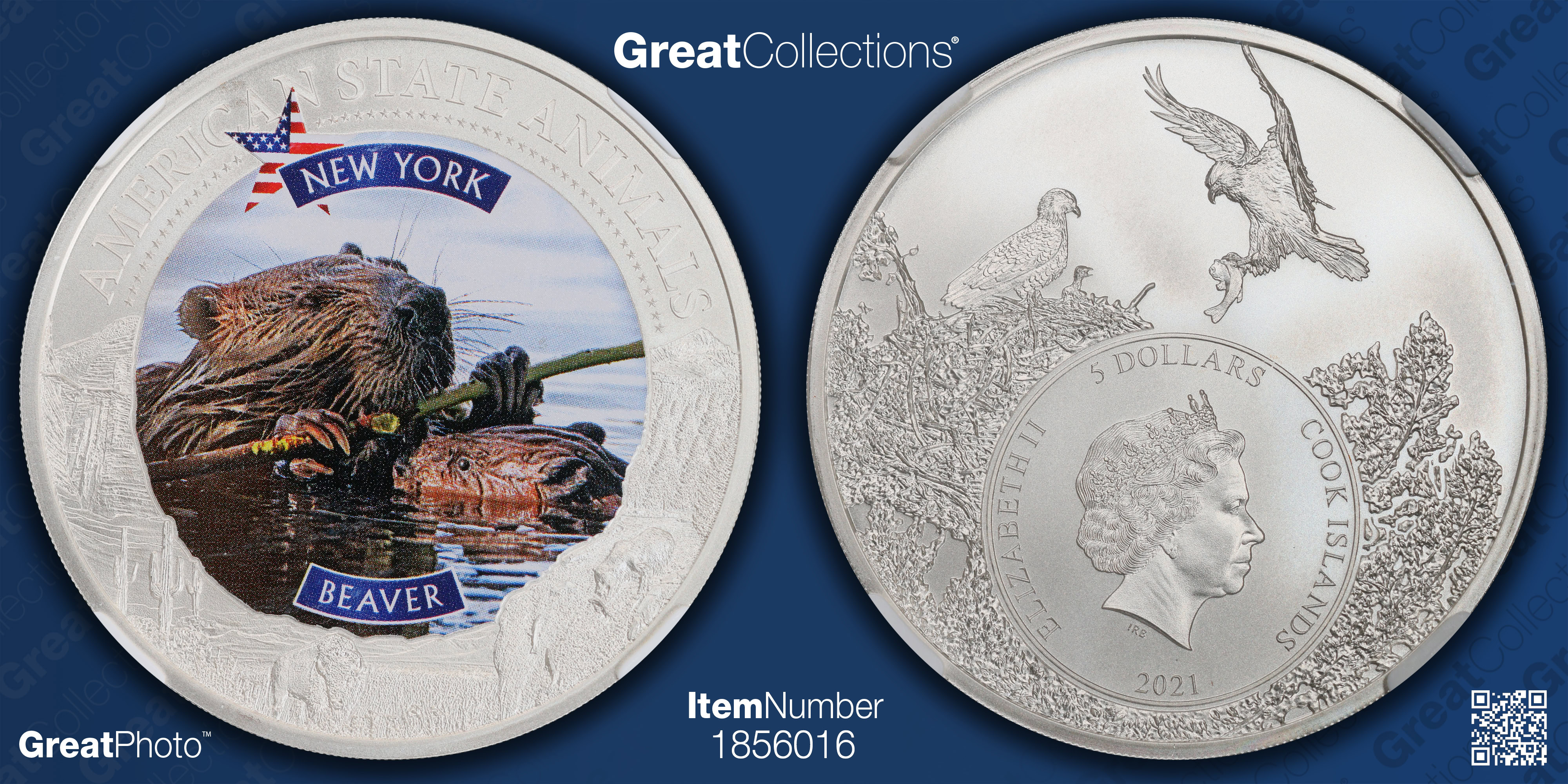 Cook Islands 2021 Silver $5 U.S. State Animal Series New York