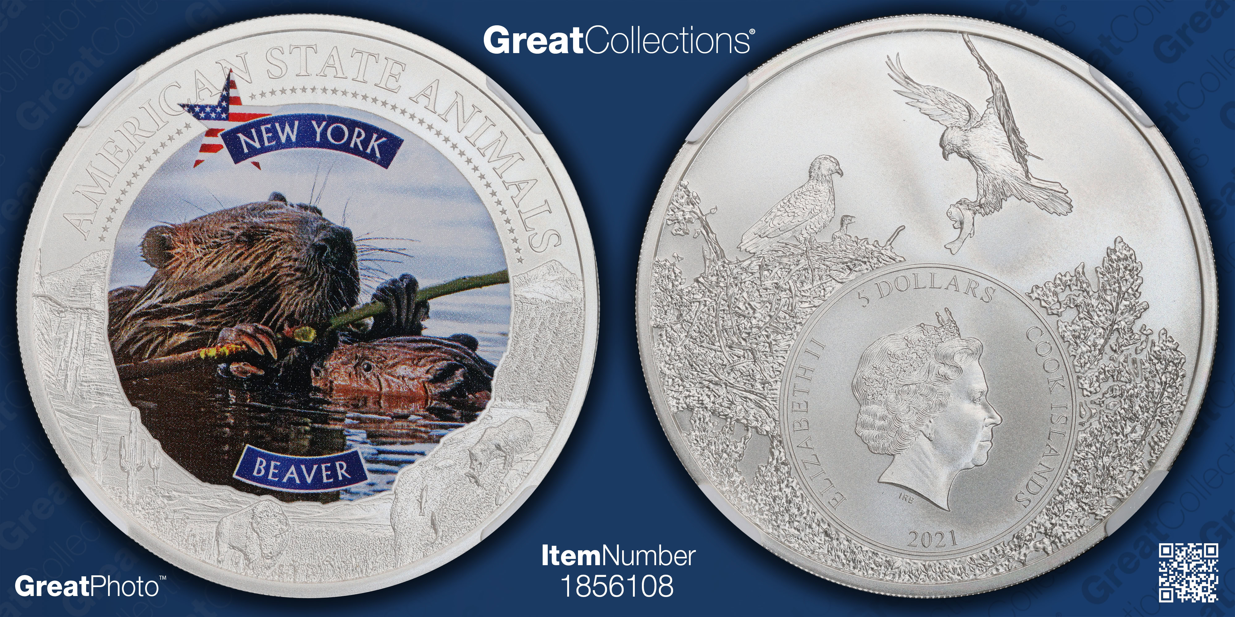 Cook Islands 2021 Silver $5 U.S. State Animal Series New York Beaver ...