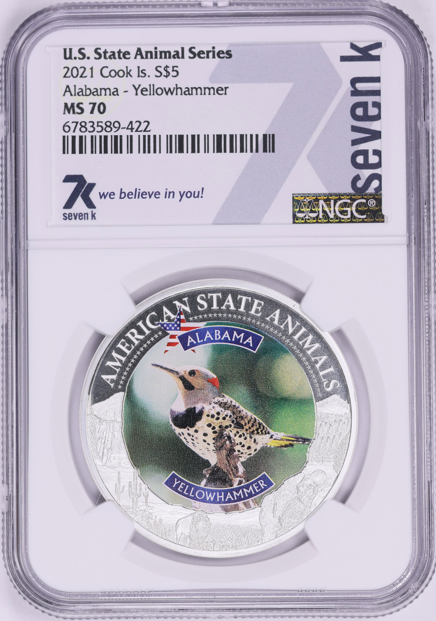 Cook Islands 2021 Silver $5 U.S. State Animal Series Alabama