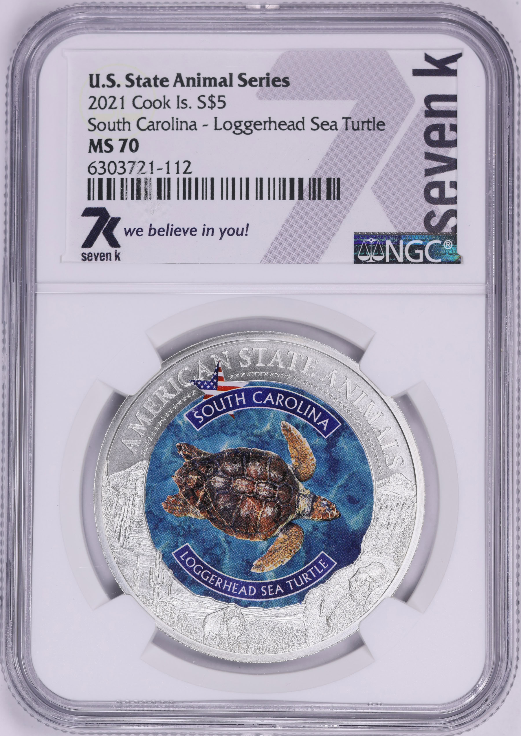 Cook Islands 2021 Silver $5 U.S. State Animal Series South