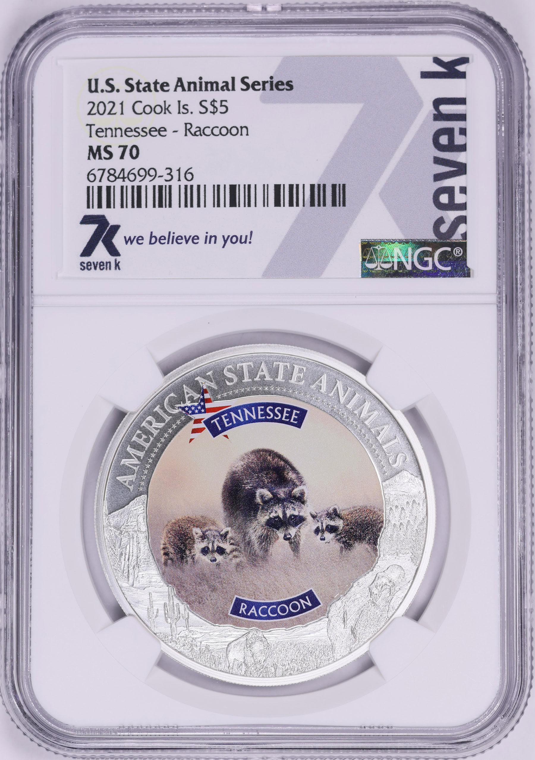 Cook Islands 2021 Silver $5 U.S. State Animal Series Tennessee
