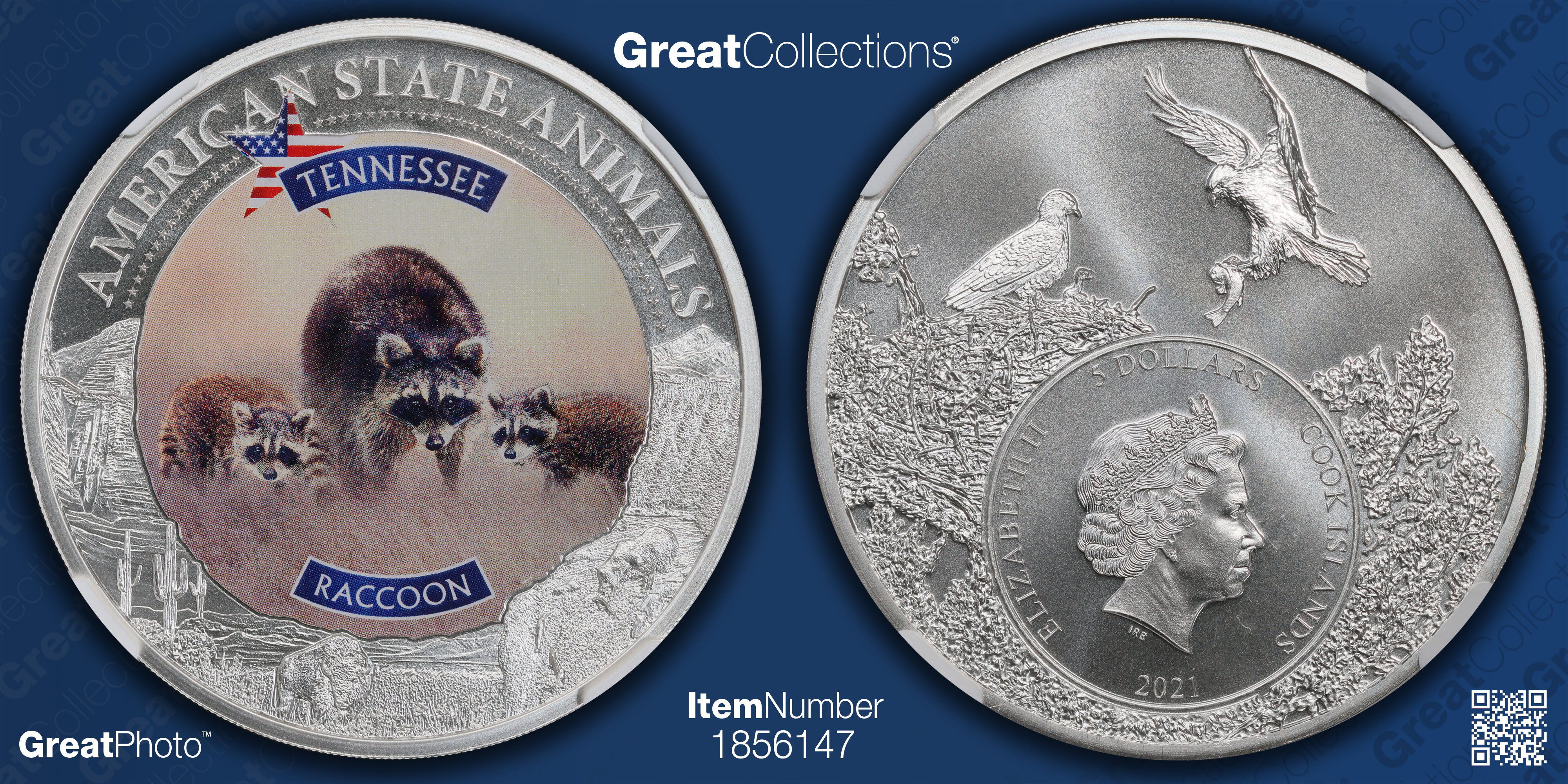 Cook Islands 2021 Silver $5 U.S. State Animal Series Tennessee