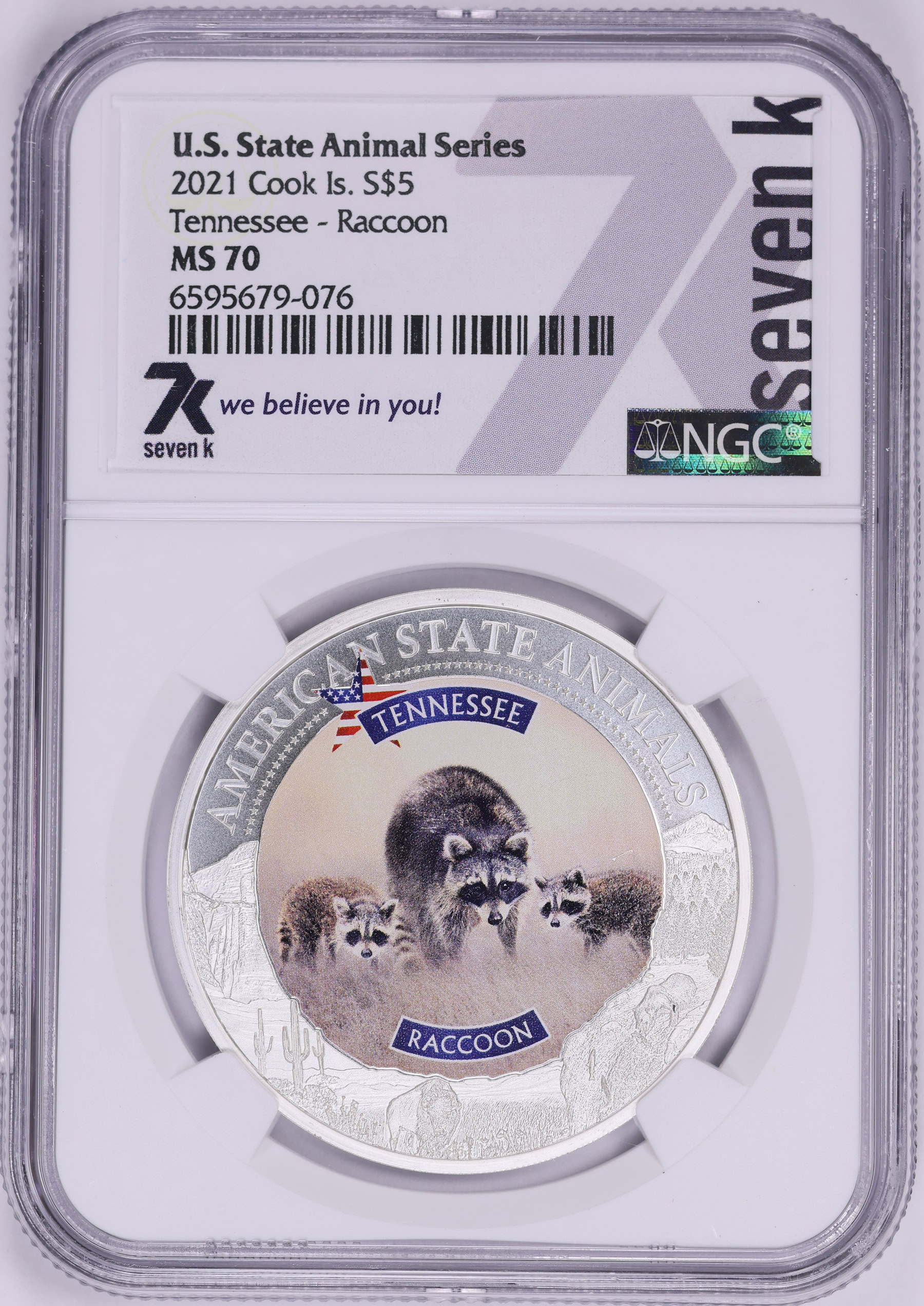 Cook Islands 2021 Silver $5 U.S. State Animal Series Tennessee