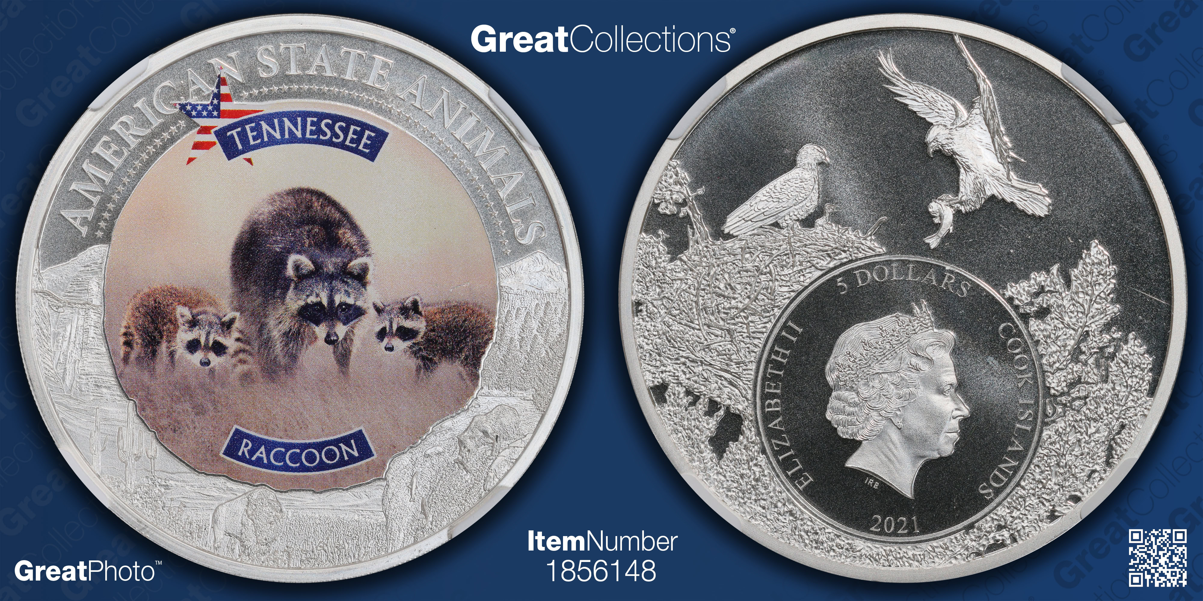 Cook Islands 2021 Silver $5 U.S. State Animal Series Tennessee