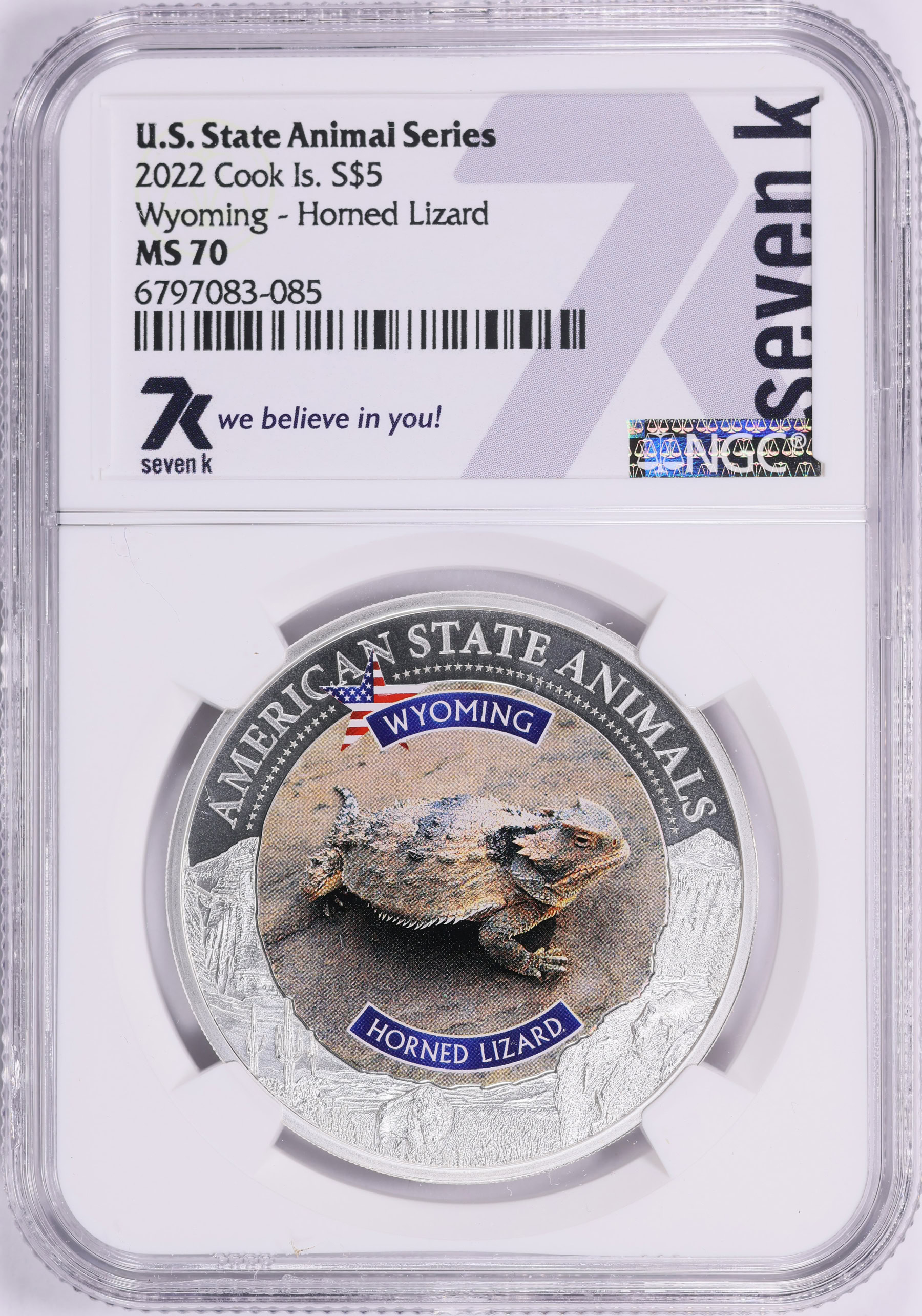 Cook Islands 2022 Colorized Silver $5 U.S. State Animal Series