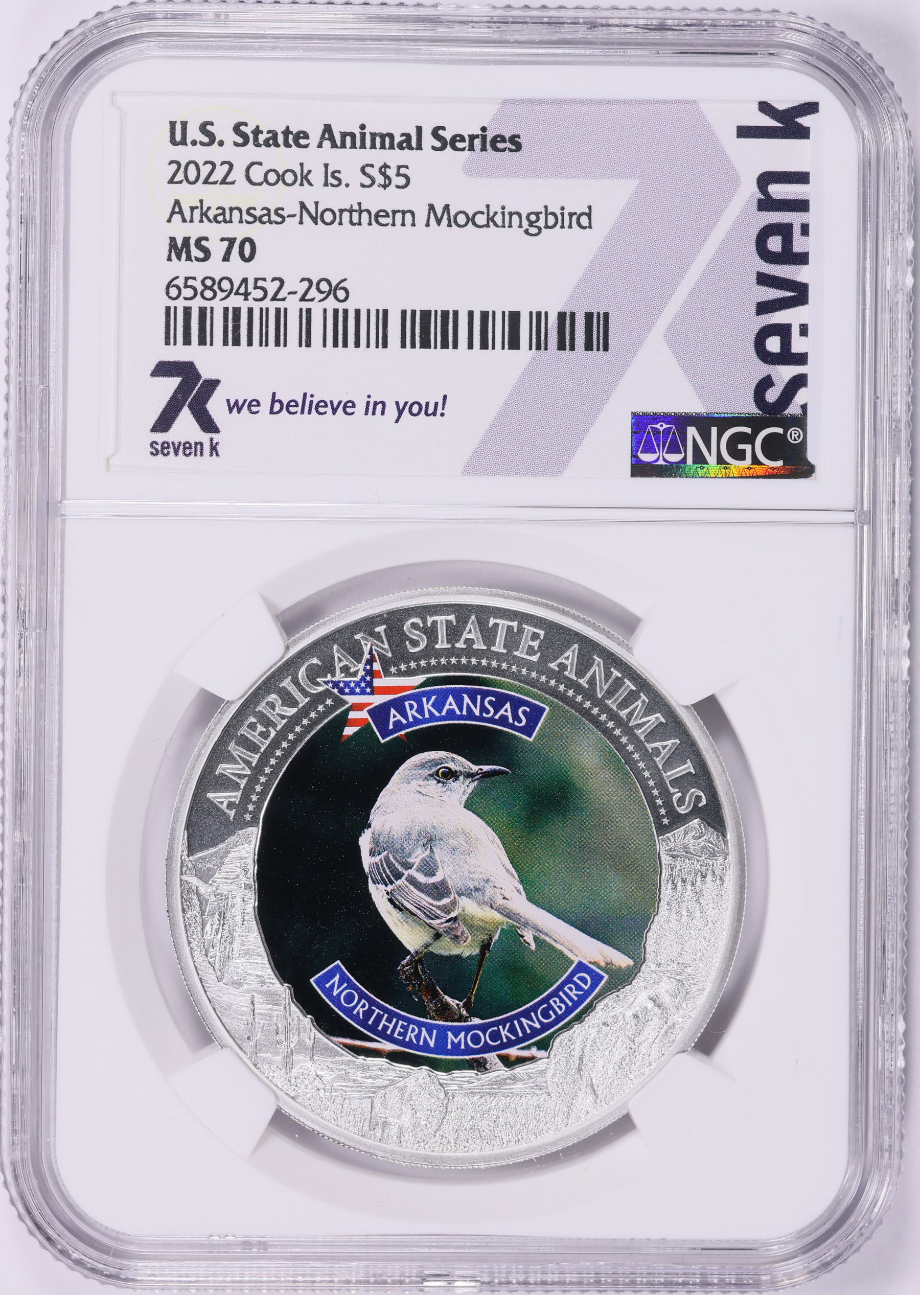 Cook Islands 2022 Colorized Silver $5 U.S. State Animal Series
