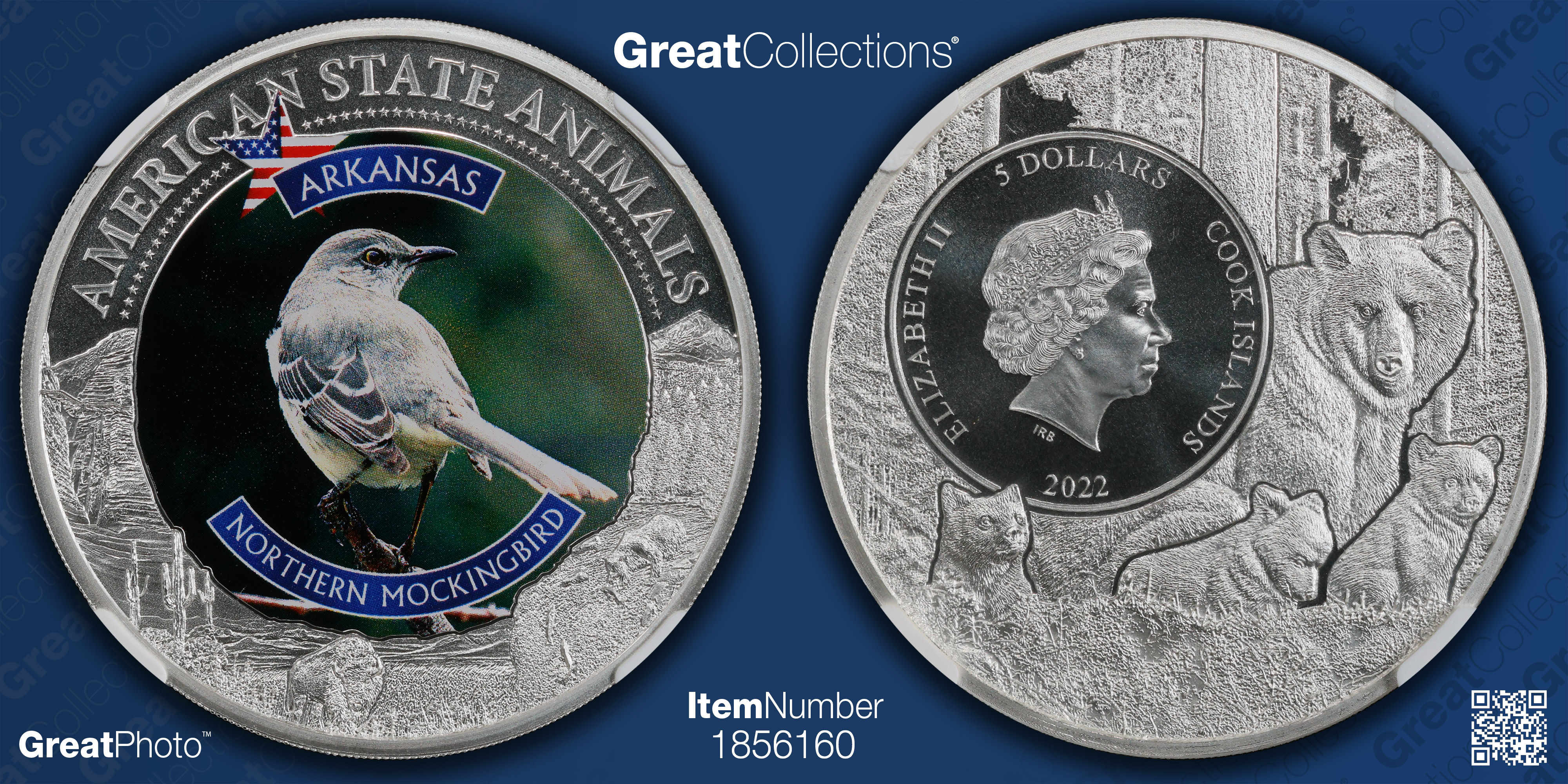 Cook Islands 2022 Colorized Silver $5 U.S. State Animal Series