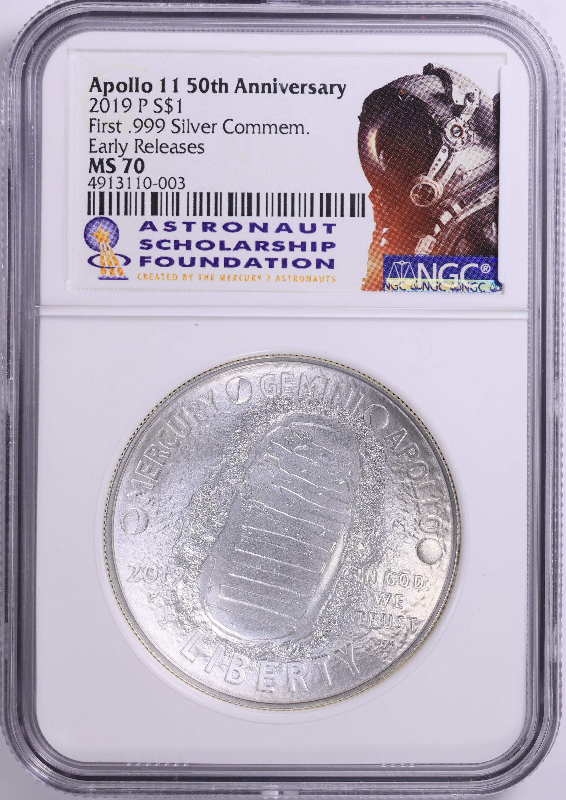 2019-P Apollo 11 50th Anniversary Silver Dollar Early Releases NGC MS