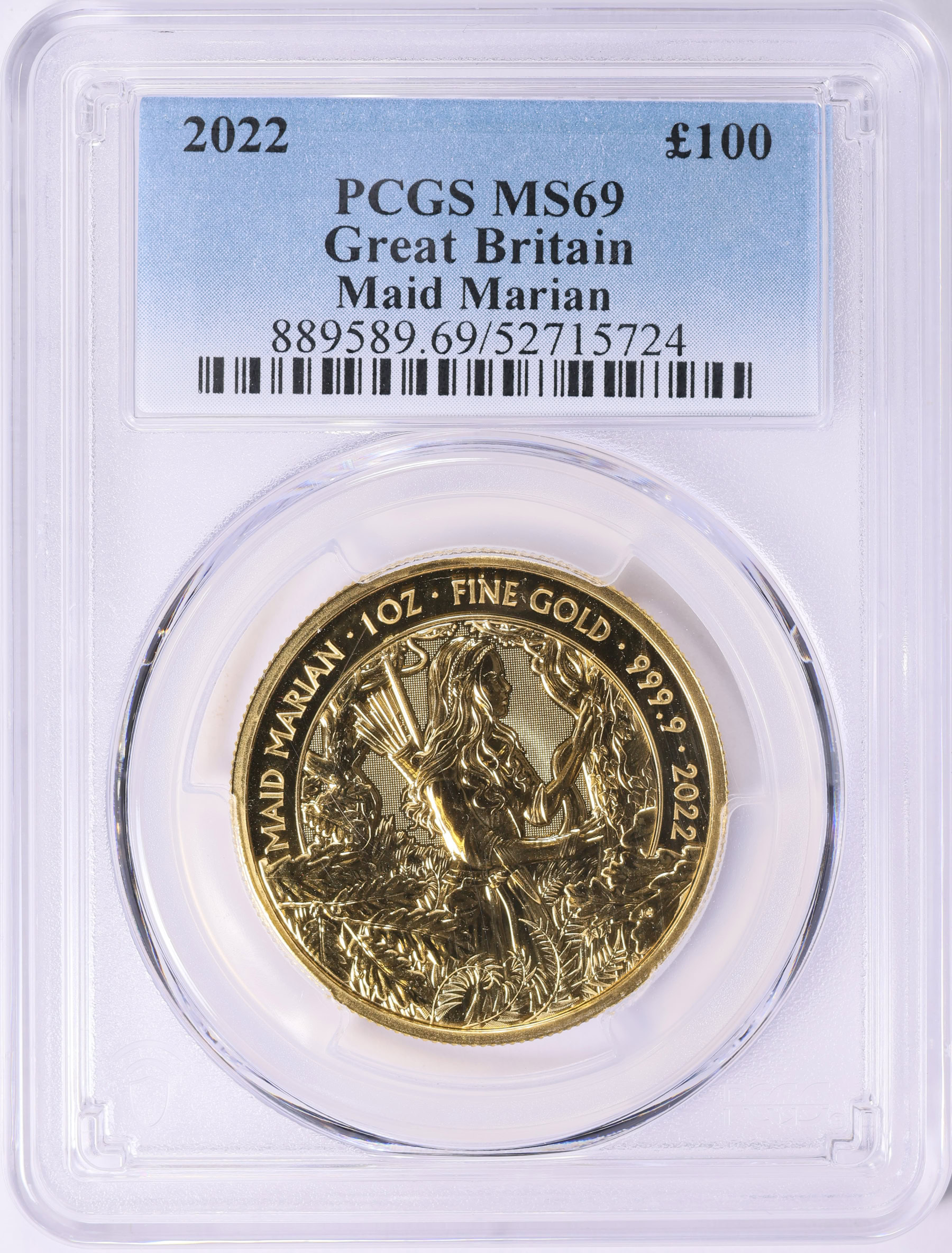 Great Britain 2022 Gold £100 Maid Marian PCGS MS-69 (AGW = 0.9998 oz.)  (Item 1857307) | GreatCollections Coin Auctions